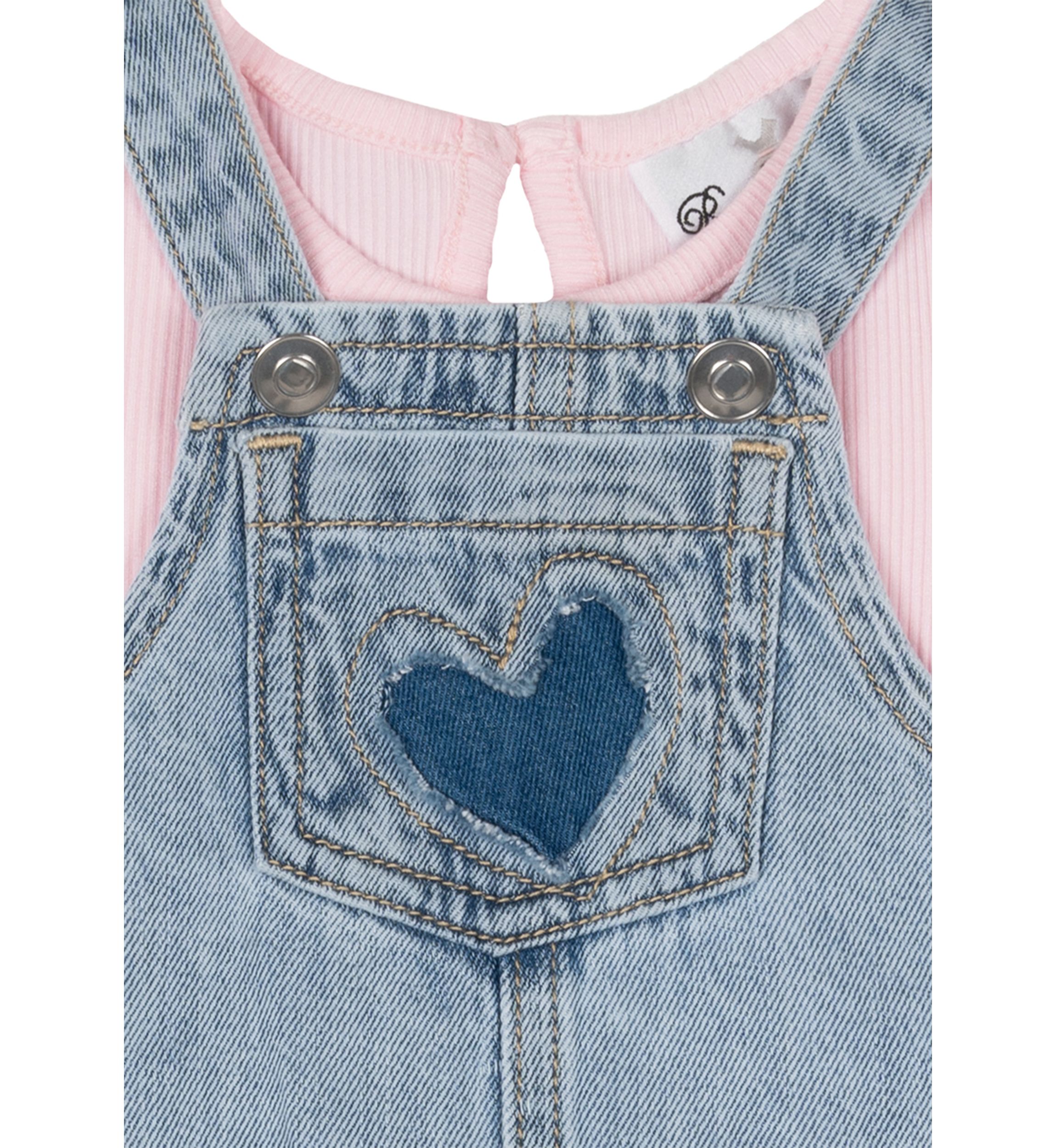 Baby Girls Heart Printed Denim Jumper Dress and T-Shirt Set