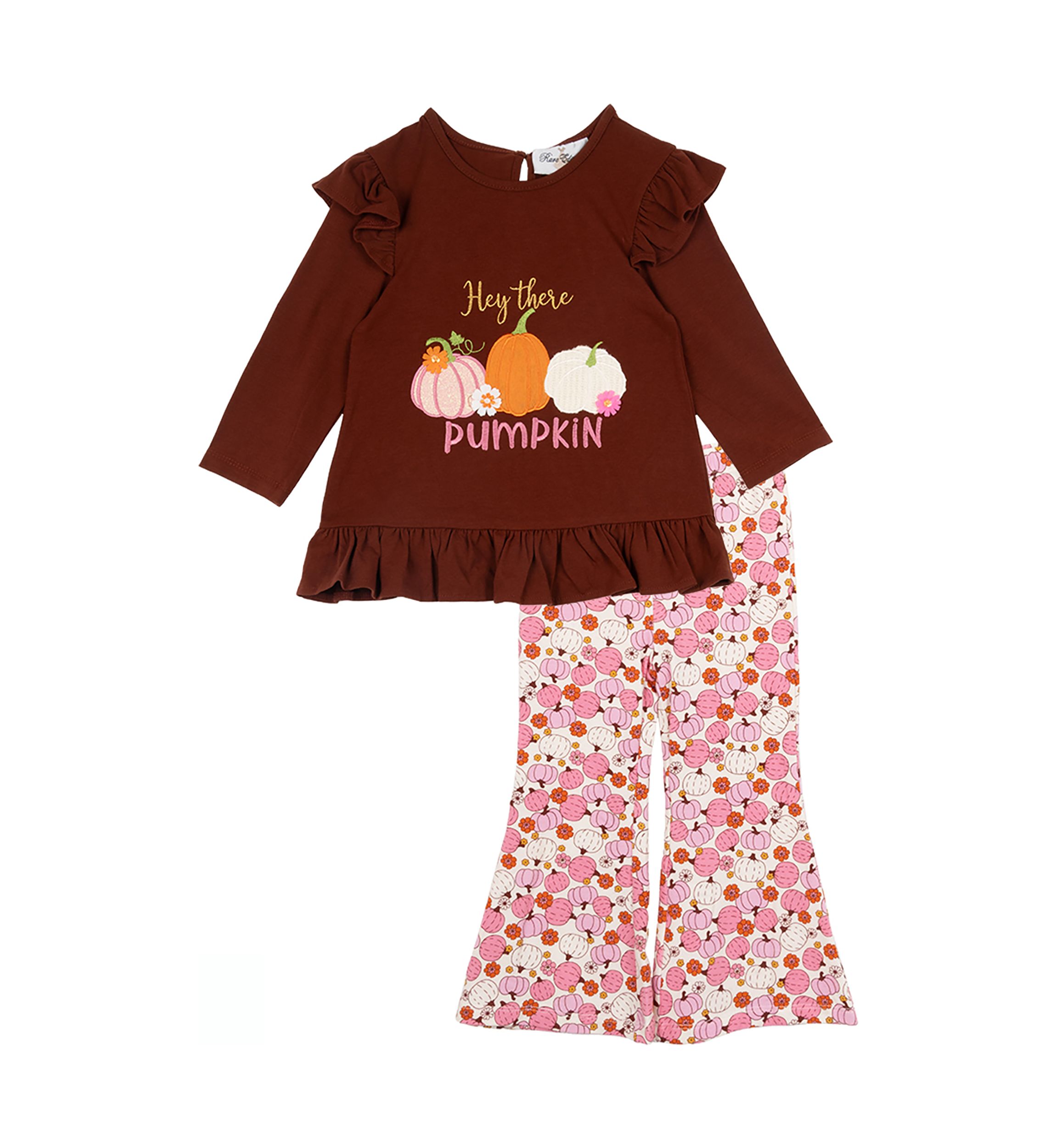 Girls 7-16 Pumpkin Appliqué Top and Printed Pants Set