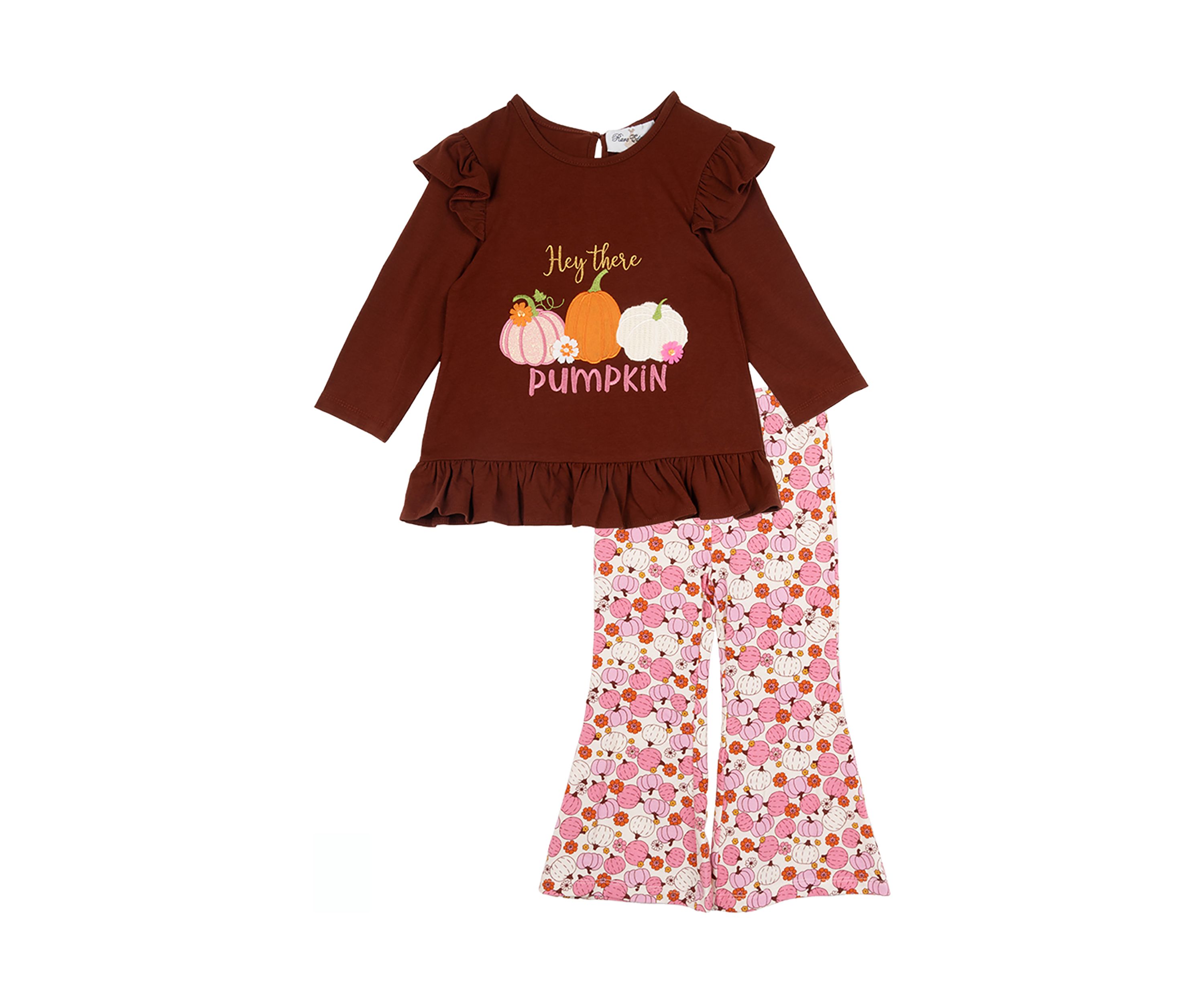 Girls 7-16 Pumpkin Appliqué Top and Printed Pants Set