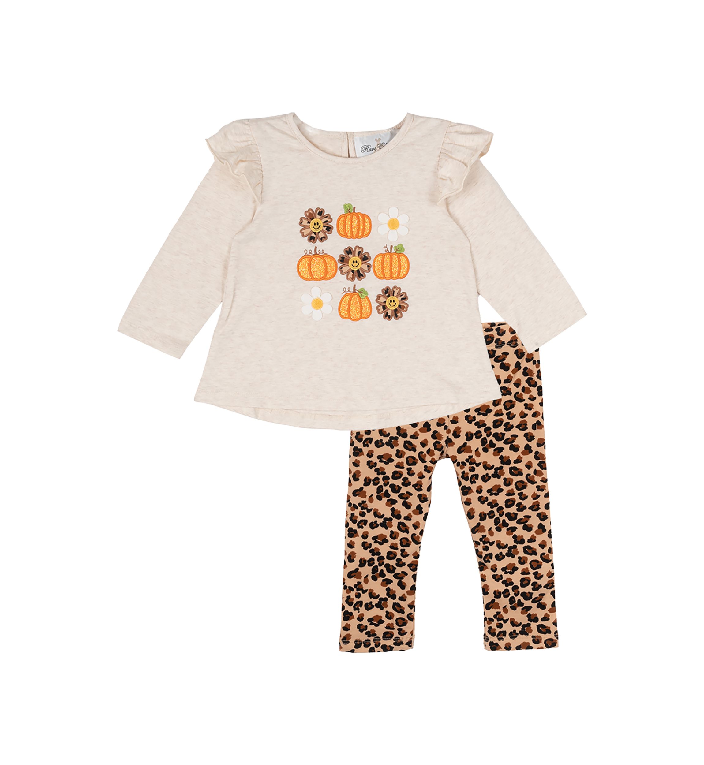 Toddler Girls Pumpkin Appliqué Top and Printed Leggings Set