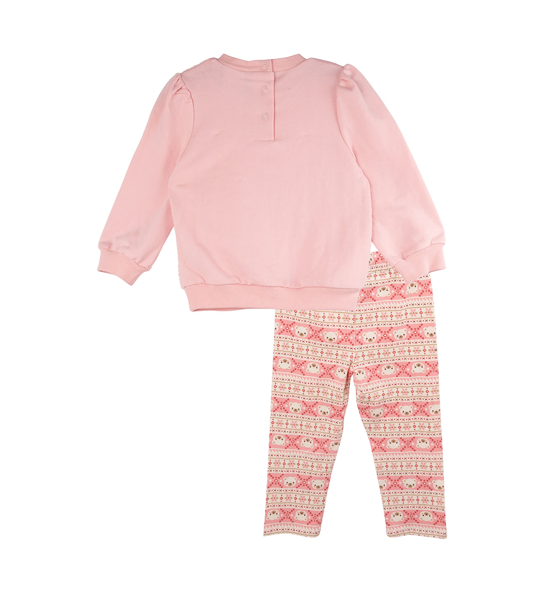 Baby Girls Fuzzy Bear Top and Printed Leggings Set with Bag