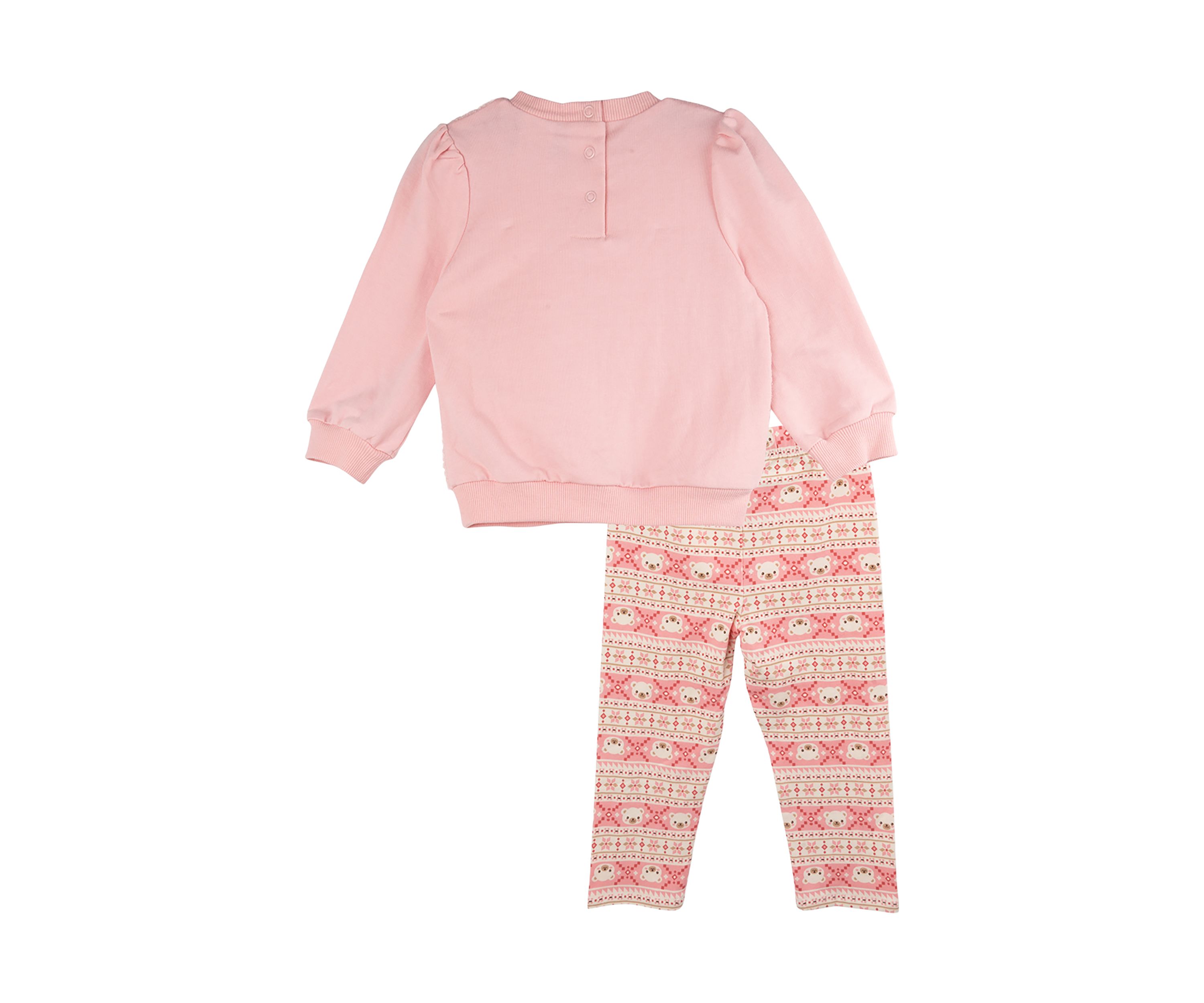 Baby Girls Fuzzy Bear Top and Printed Leggings Set with Bag
