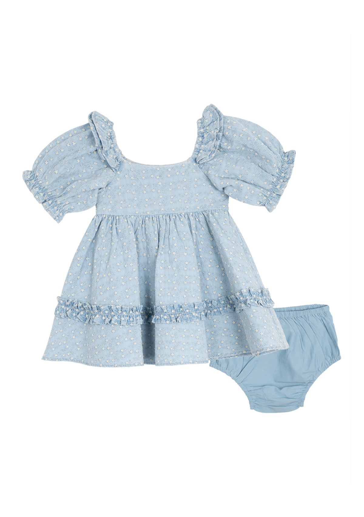 Baby Girls Printed Chambray Dress with Bloomer