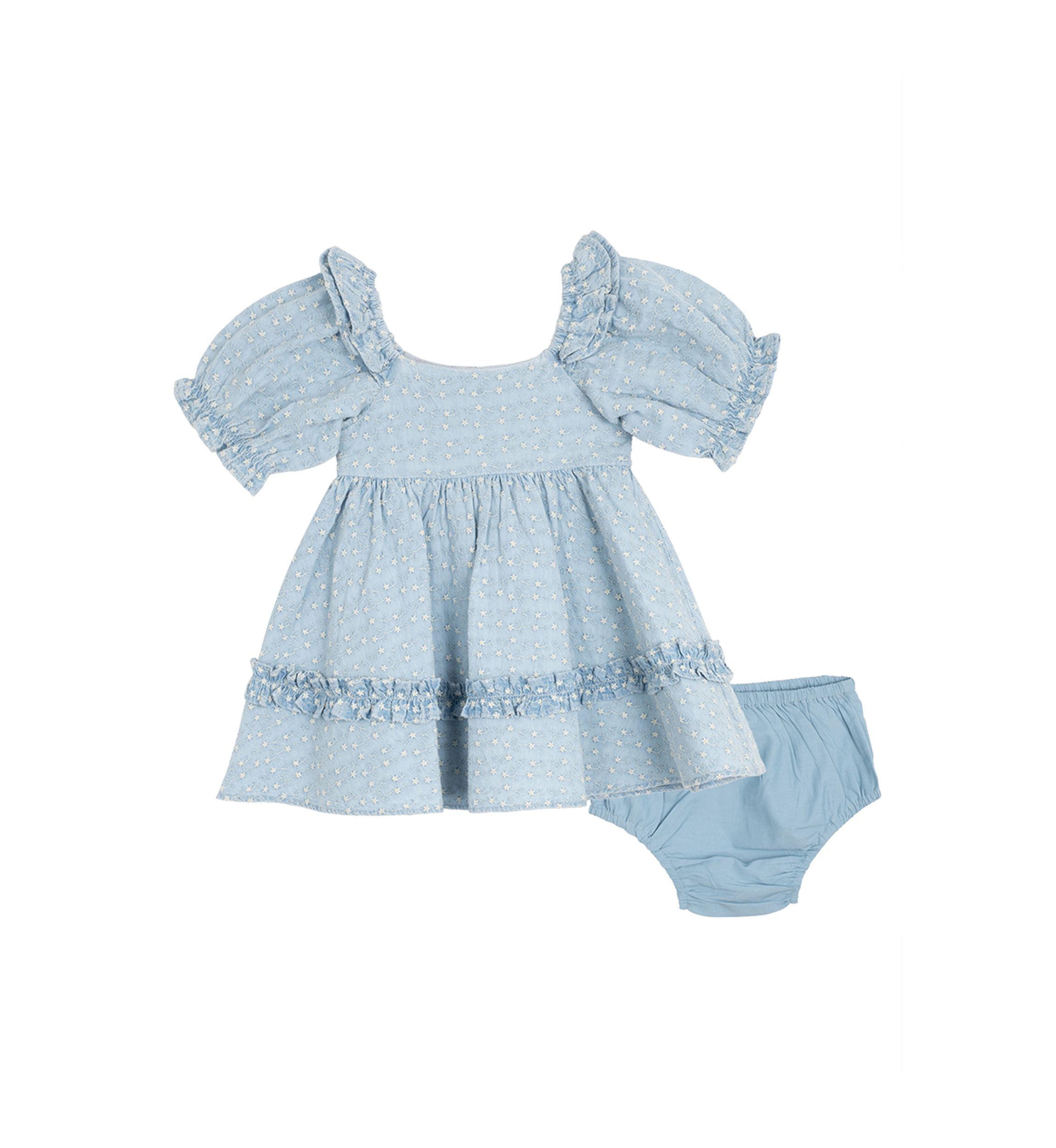 Baby Girls Printed Chambray Dress with Bloomer