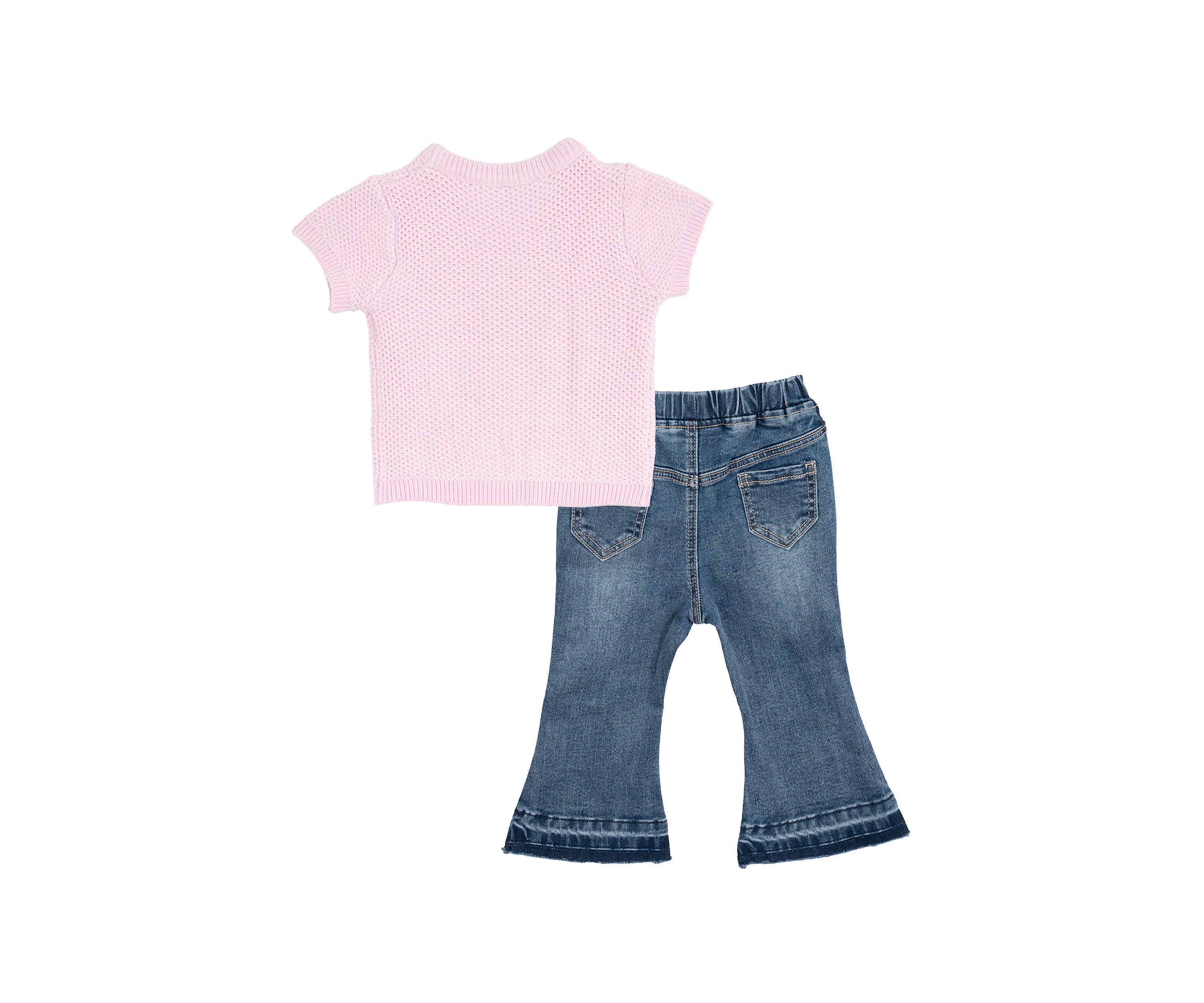 Baby Girls Printed Top and Denim Bow Jeans Set