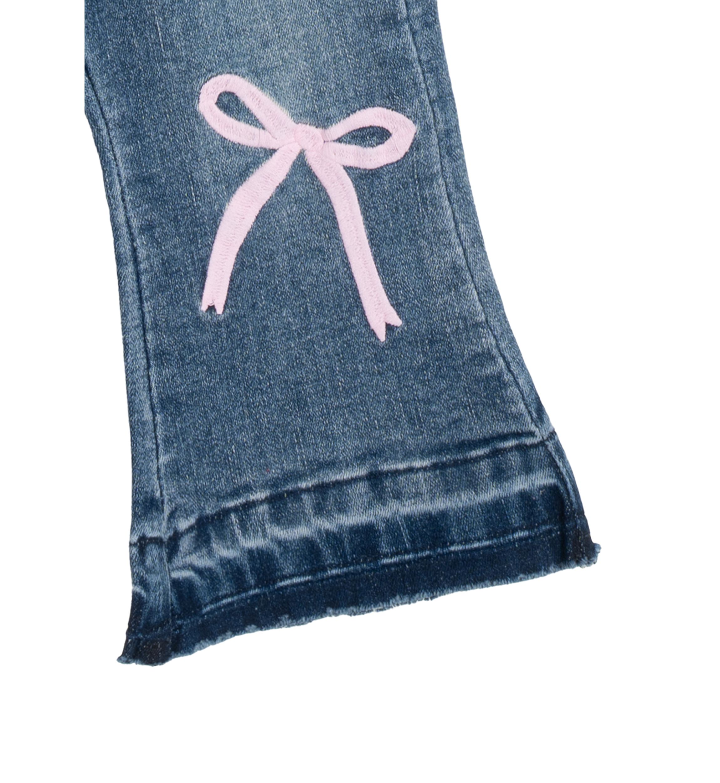 Baby Girls Printed Top and Denim Bow Jeans Set