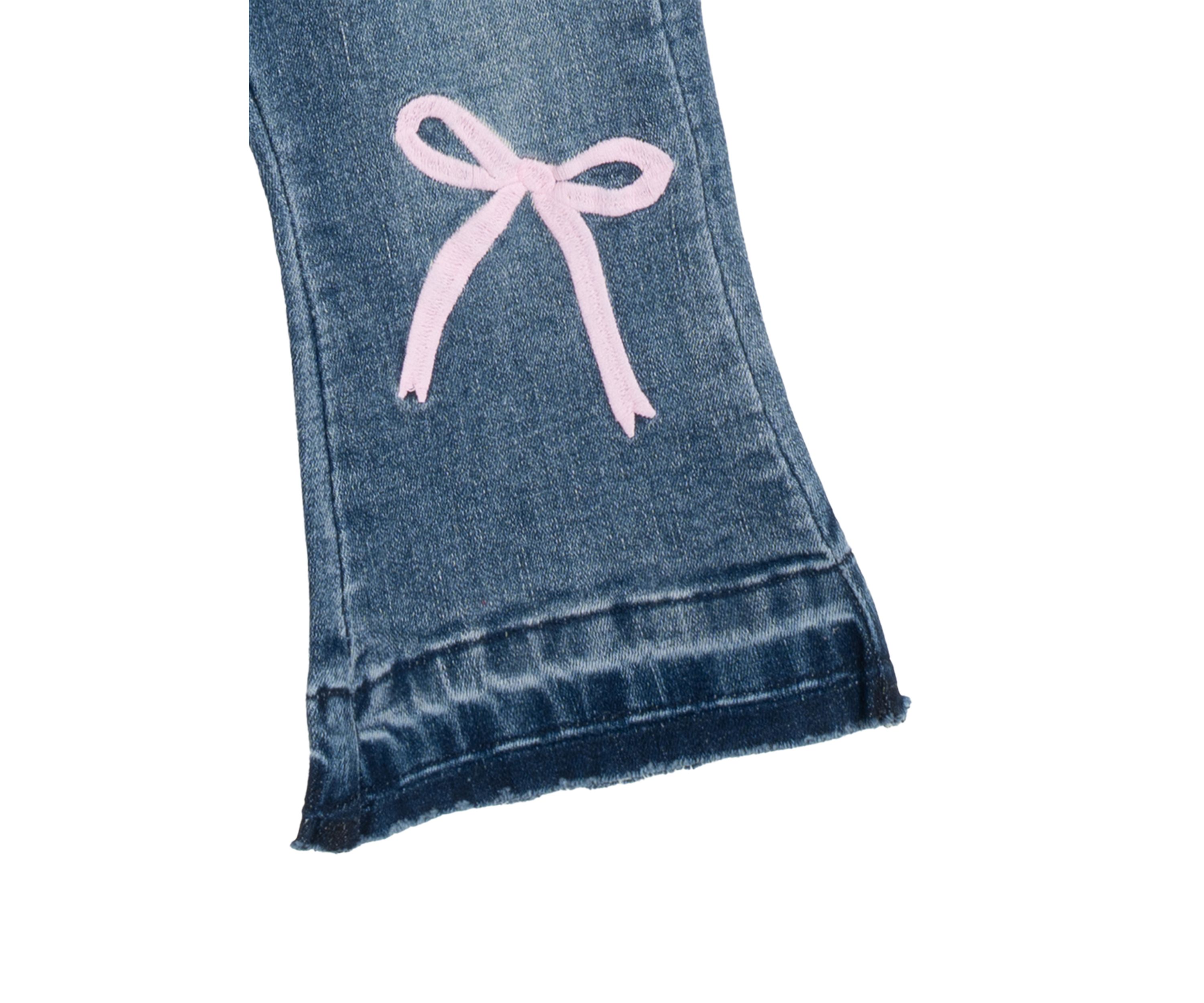 Baby Girls Printed Top and Denim Bow Jeans Set