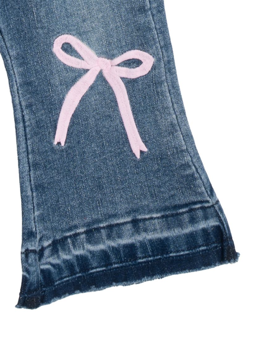 Baby Girls Printed Top and Denim Bow Jeans Set