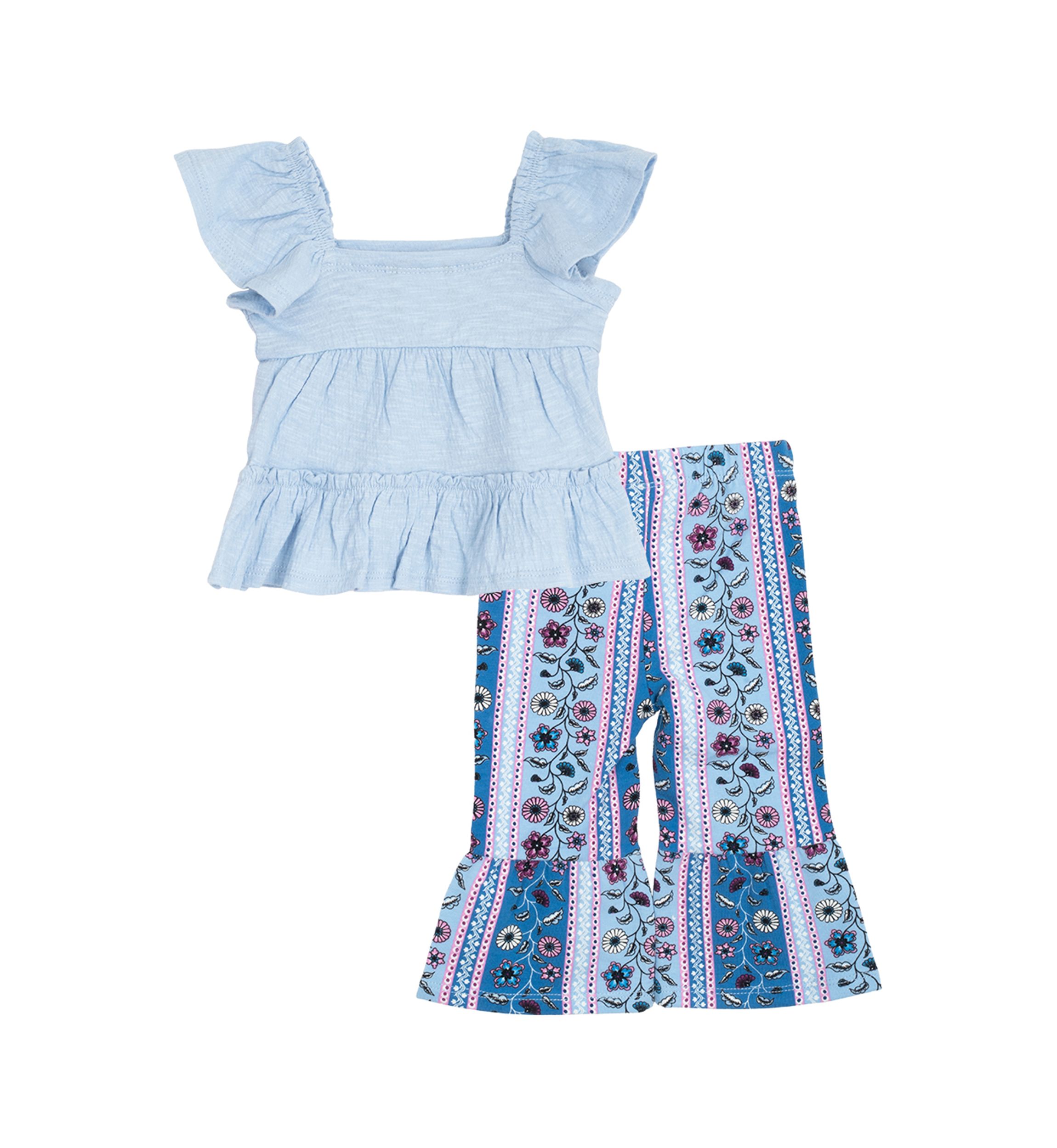 Baby Girls Bohemian Top and Printed Pants Set with Headband