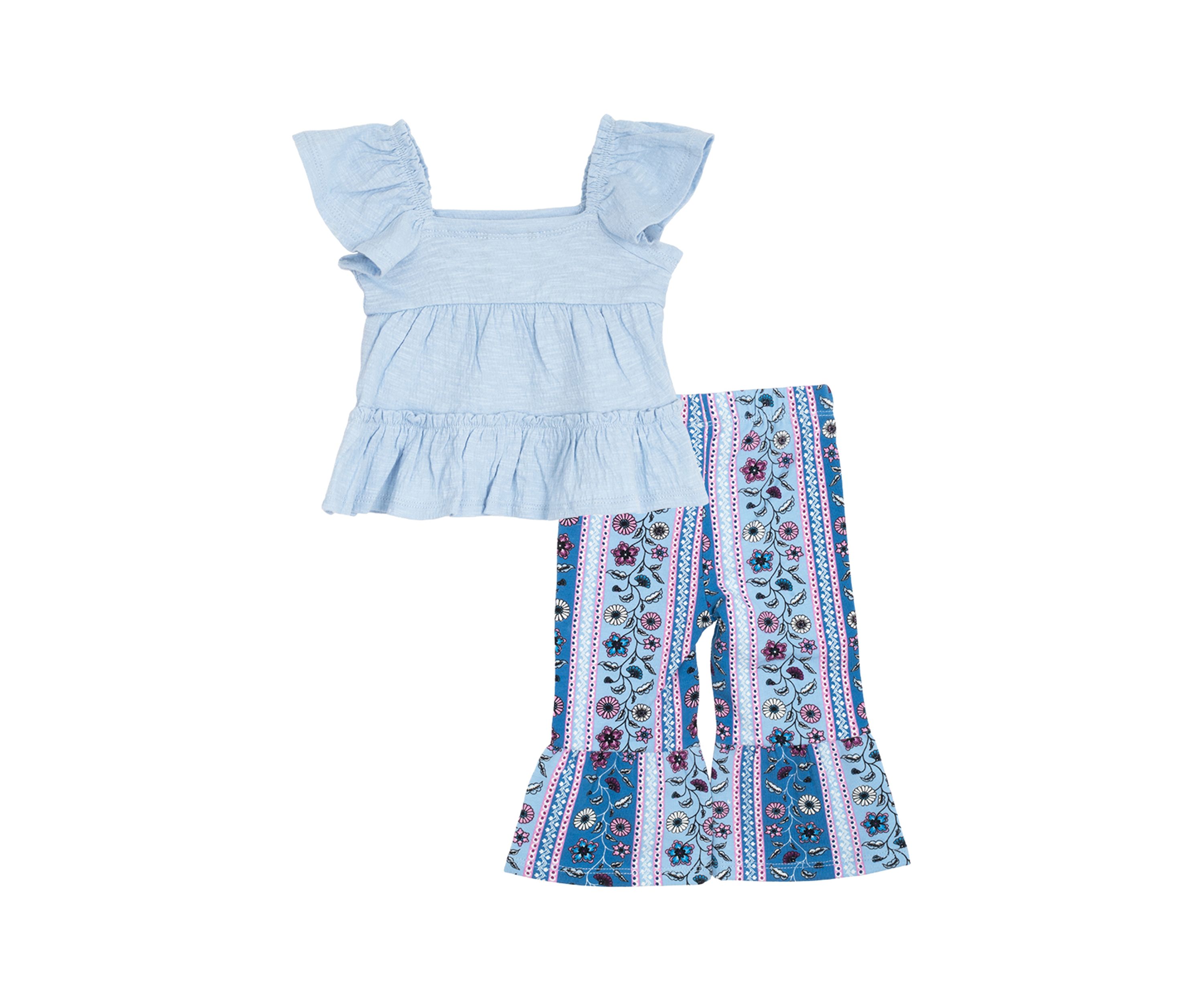 Baby Girls Bohemian Top and Printed Pants Set with Headband