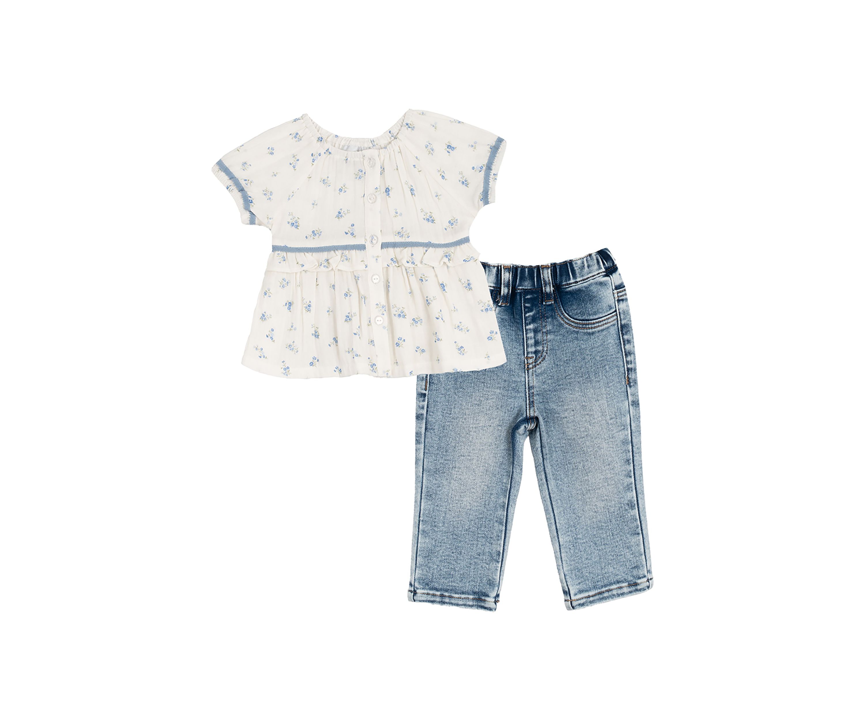 Baby Girls Woven Floral Printed Top and Pants Set