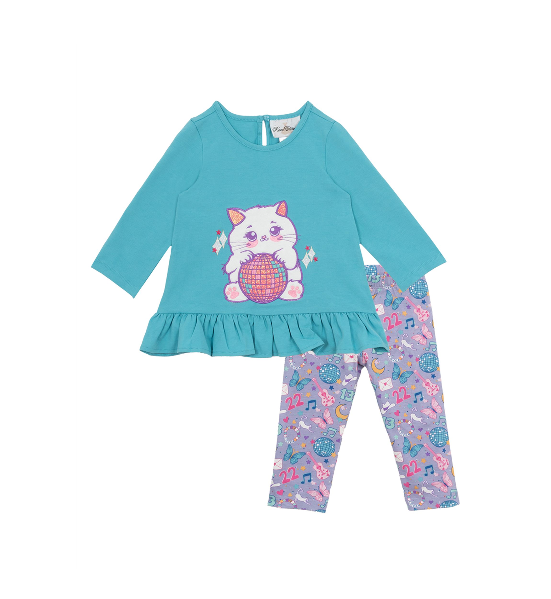 Baby Girls Cat Appliqué Top and Printed Leggings Set