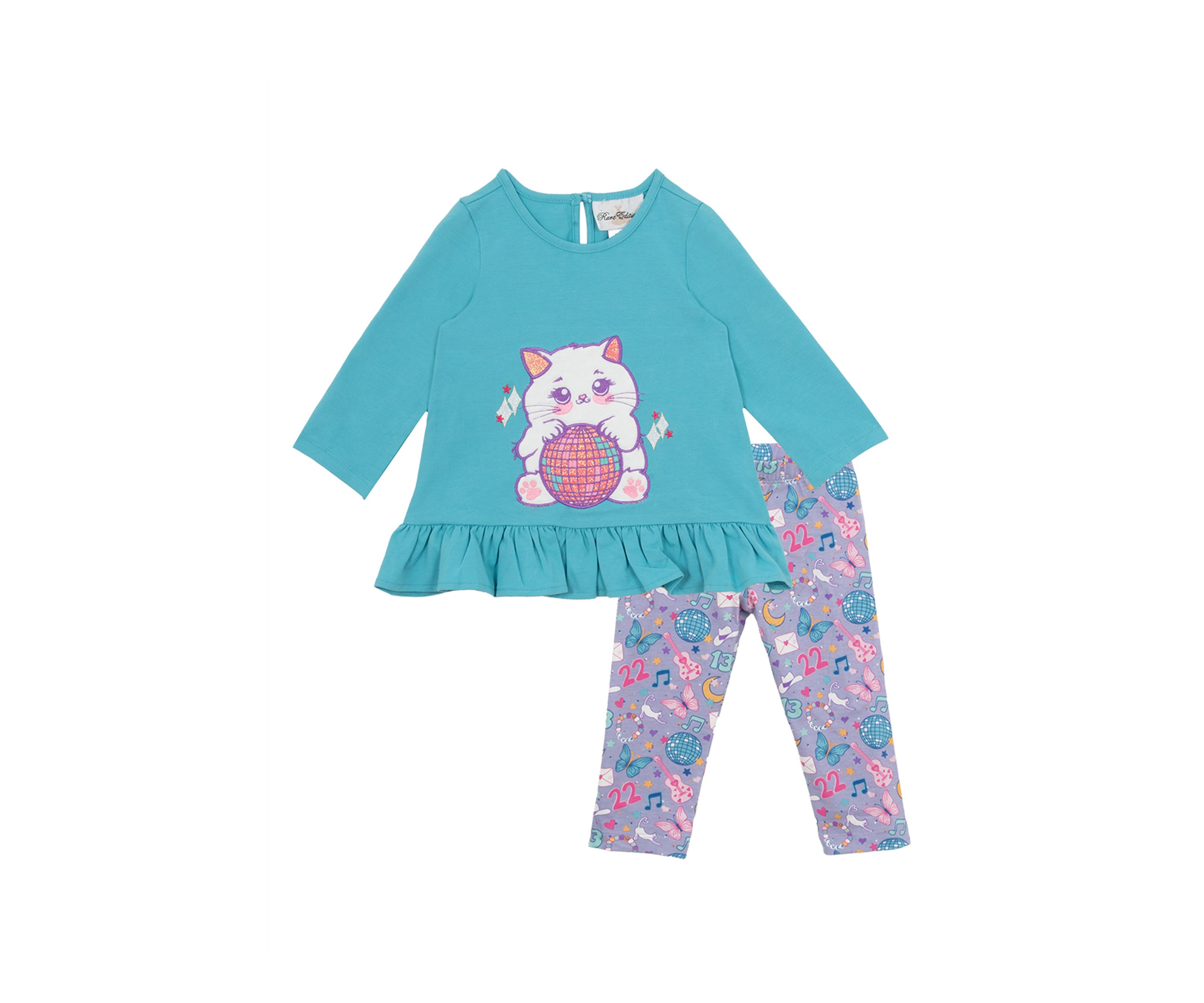 Baby Girls Cat Appliqué Top and Printed Leggings Set