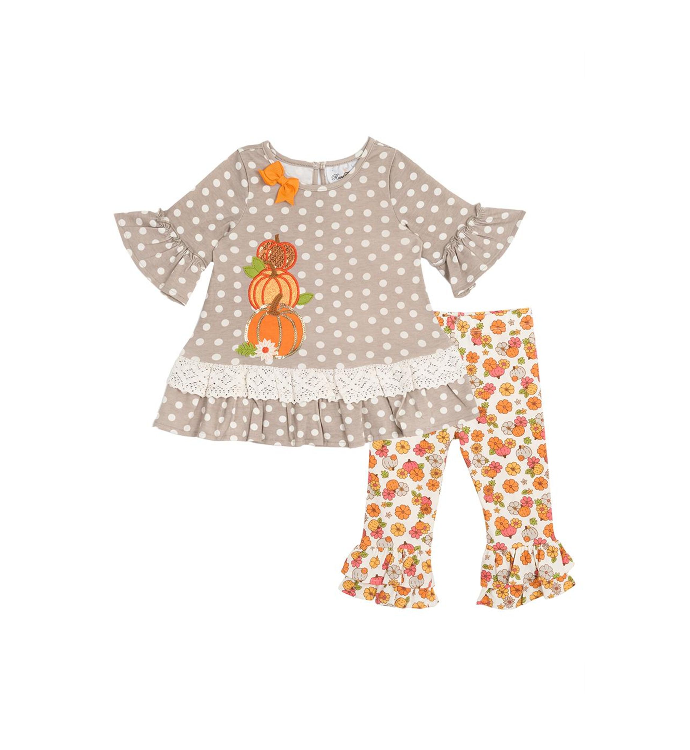 Baby Girls Polka Dot Pumpkin Appliqué Top and Leggings Set