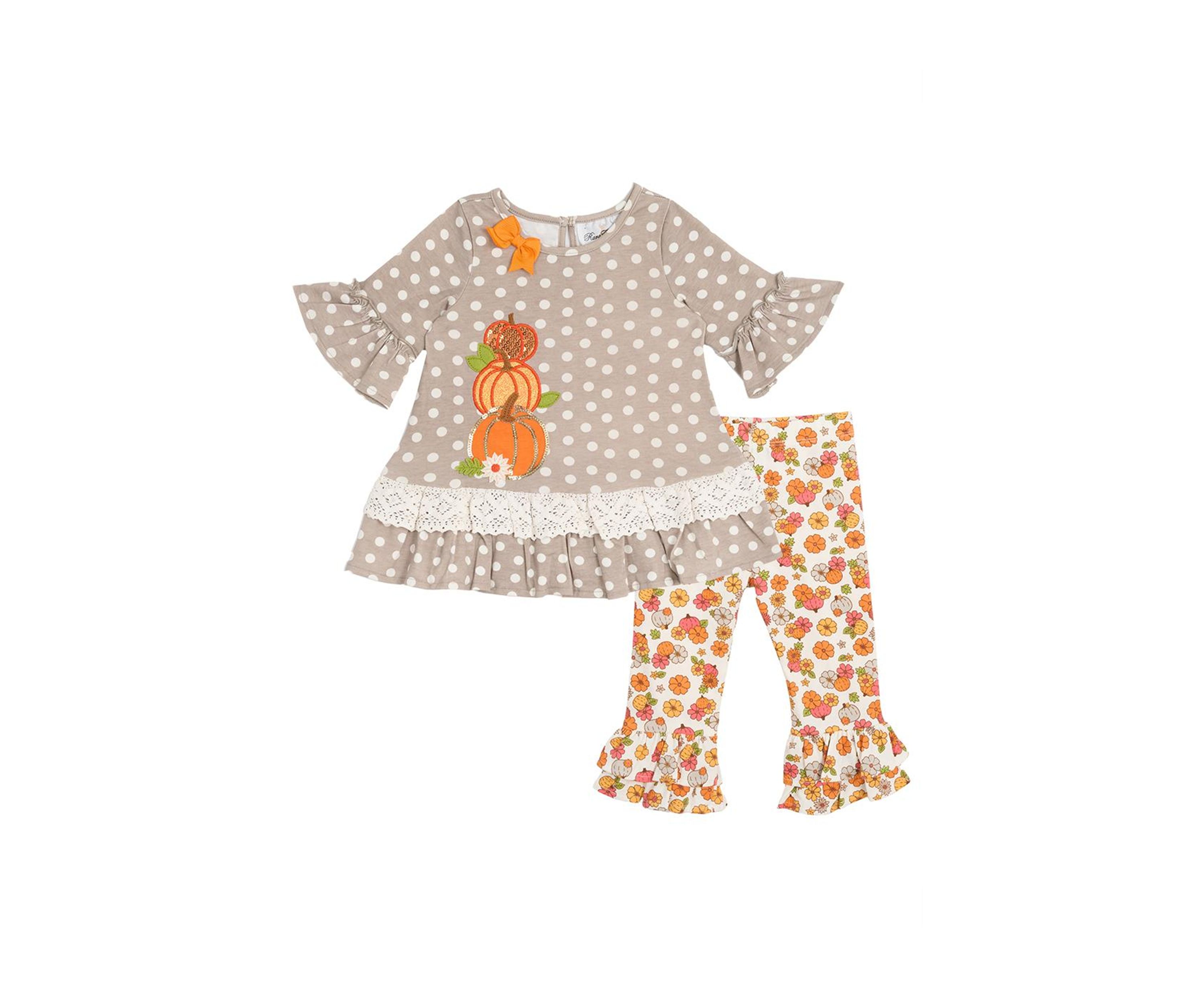 Baby Girls Polka Dot Pumpkin Appliqué Top and Leggings Set