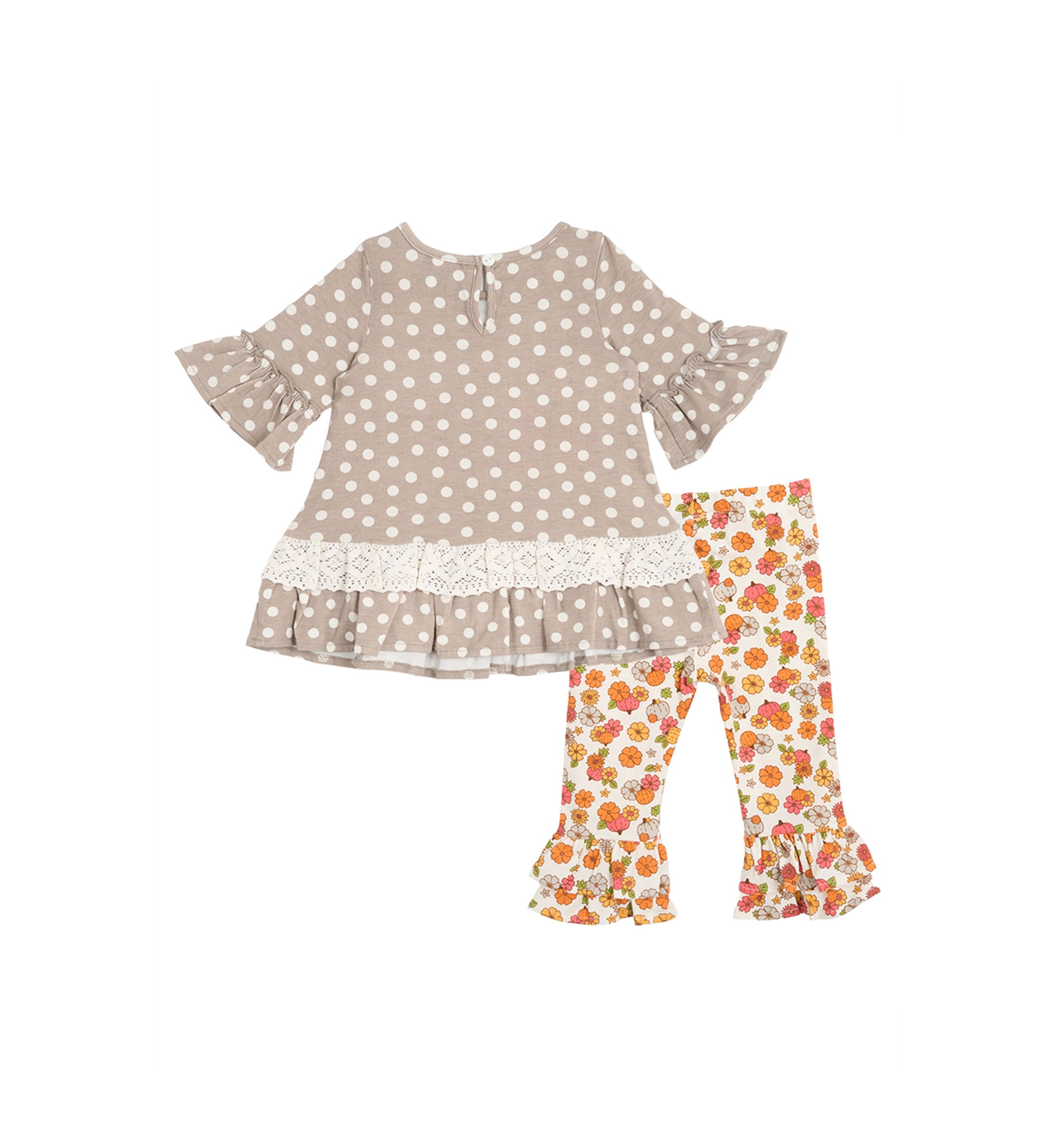 Baby Girls Polka Dot Pumpkin Appliqué Top and Leggings Set
