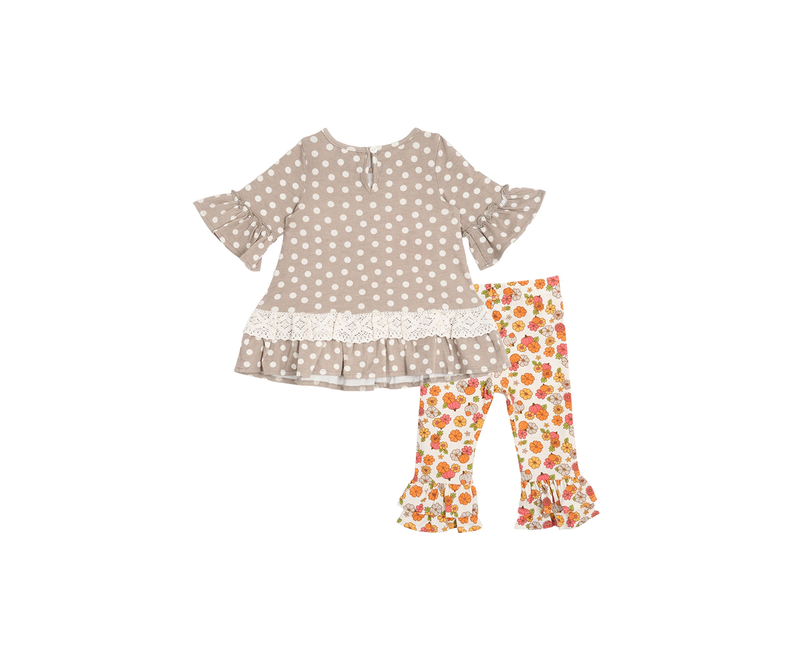Baby Girls Polka Dot Pumpkin Appliqué Top and Leggings Set