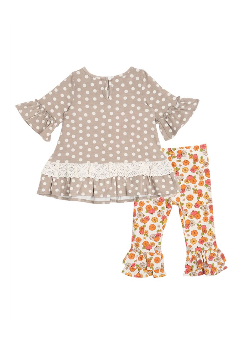 Baby Girls Polka Dot Pumpkin Appliqué Top and Leggings Set