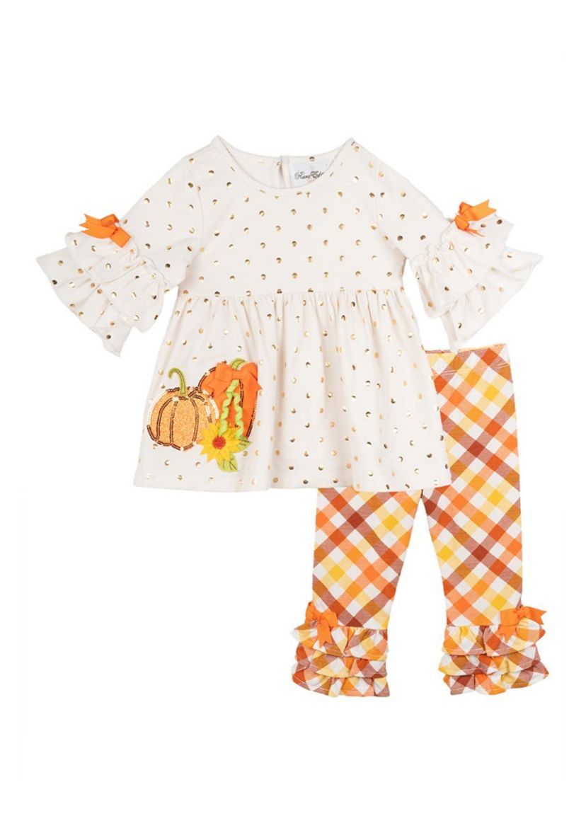 Baby Girls Pumpkin Appliqué Top and Ruffle Leggings Set