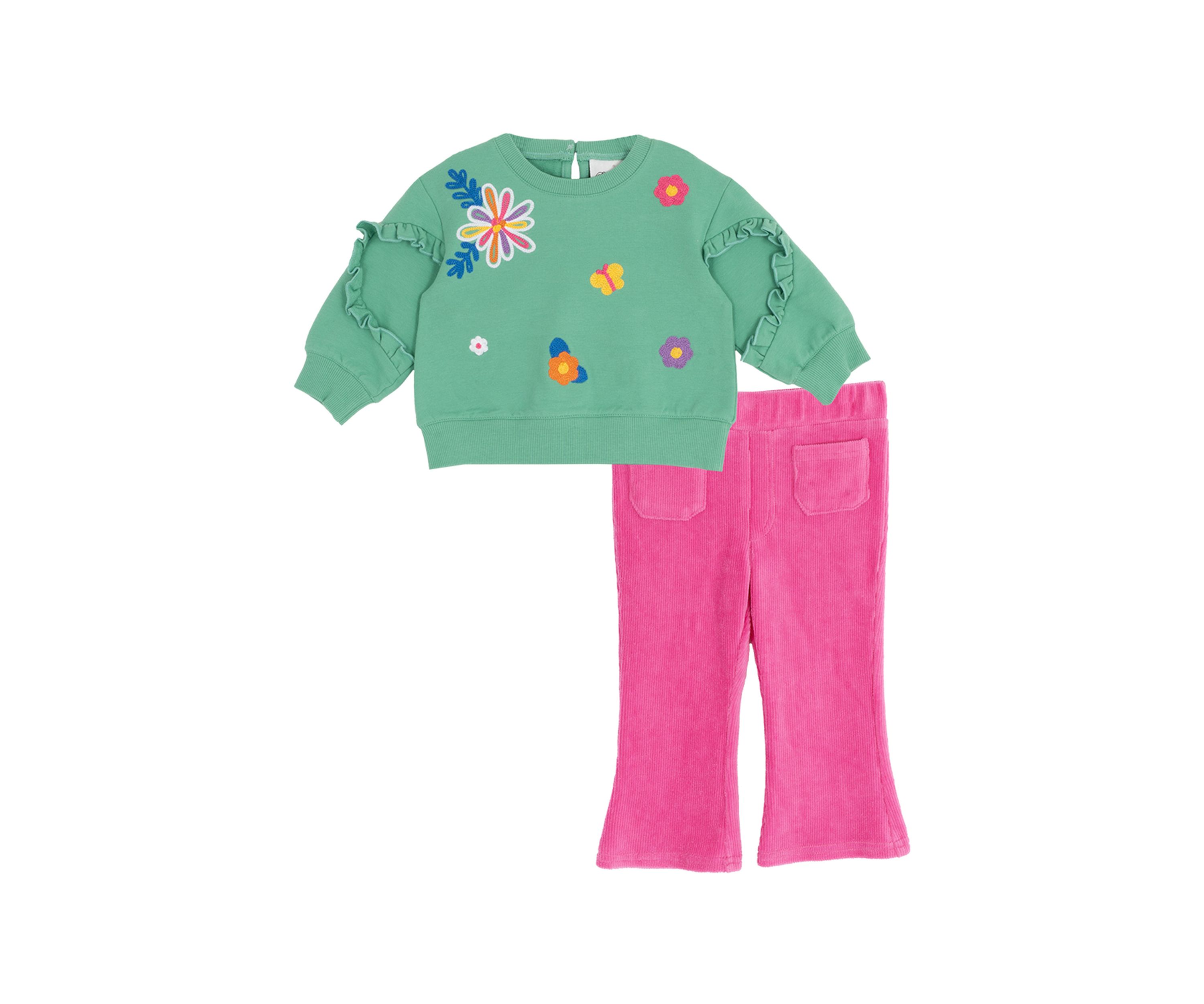 Baby Girls Floral Embroidered Sweatshirt and Pants Set