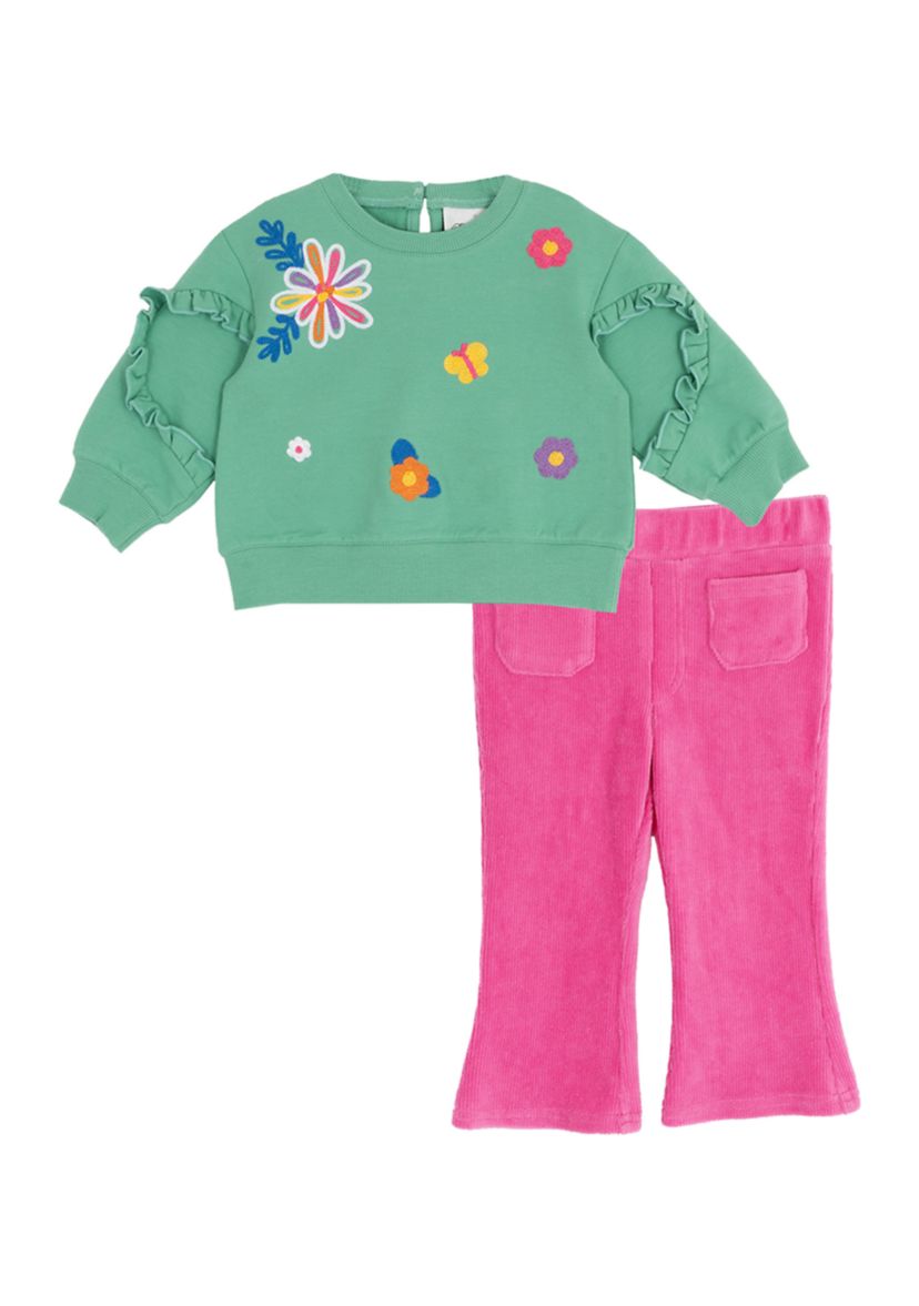 Baby Girls Floral Embroidered Sweatshirt and Pants Set