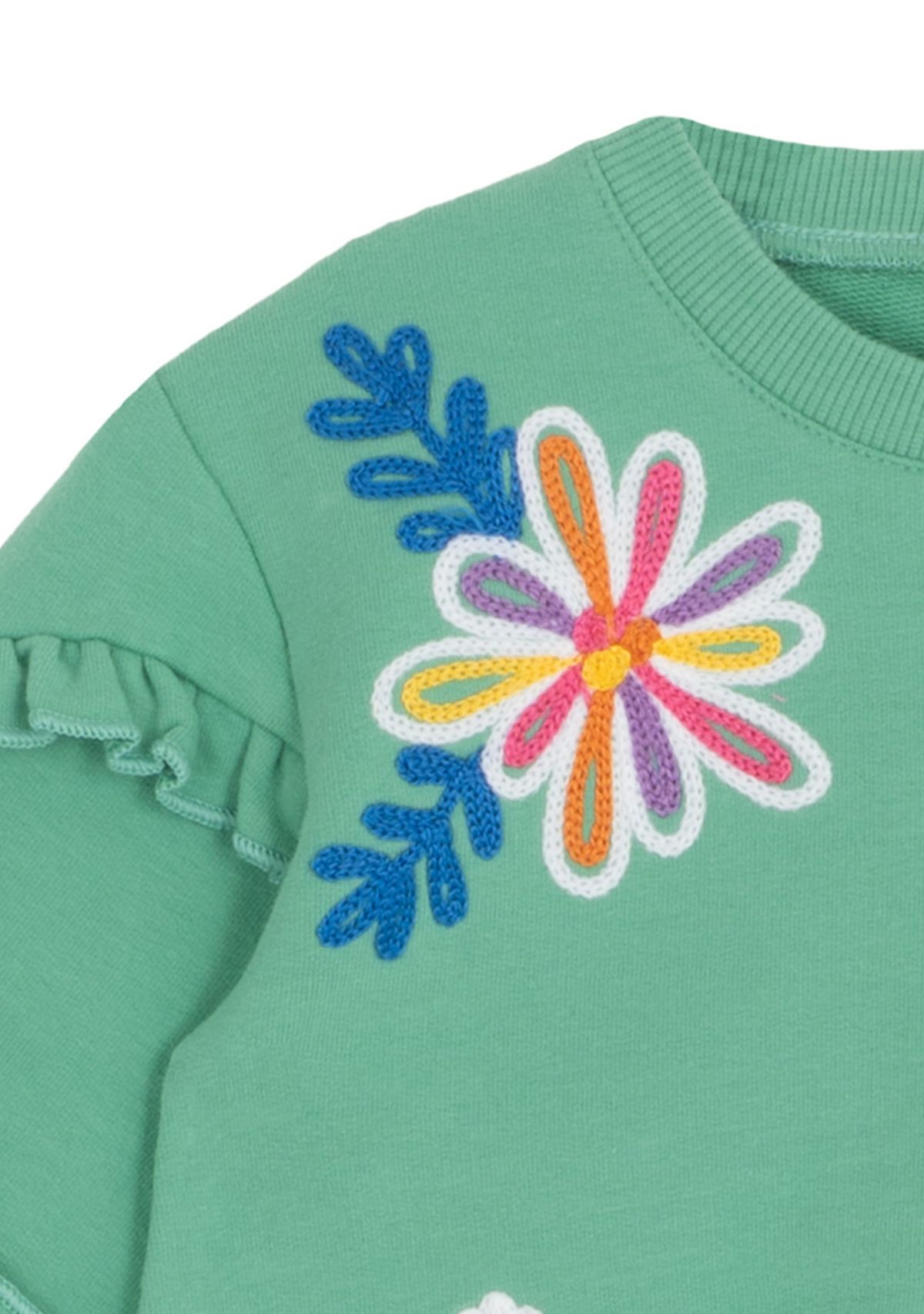 Baby Girls Floral Embroidered Sweatshirt and Pants Set