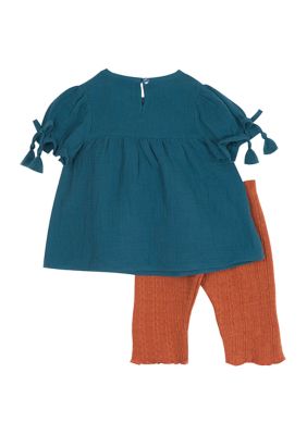 Baby Girls Gauze Top and Rib Knit Legging Set