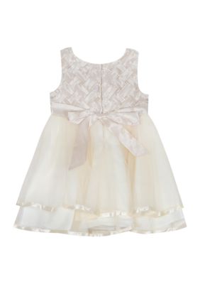 Rare Editions Baby Girls Taupe Basket Weave Bodice Dress belk