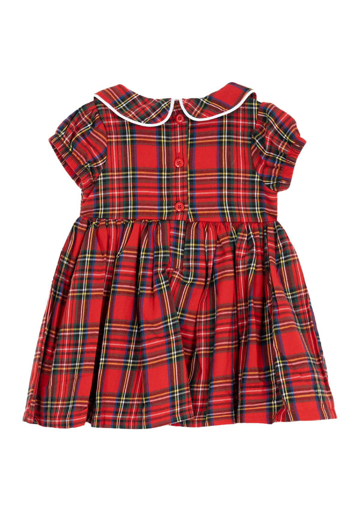 Baby Girls Short Sleeve Plaid Smocked Dress and Bloomer Set 