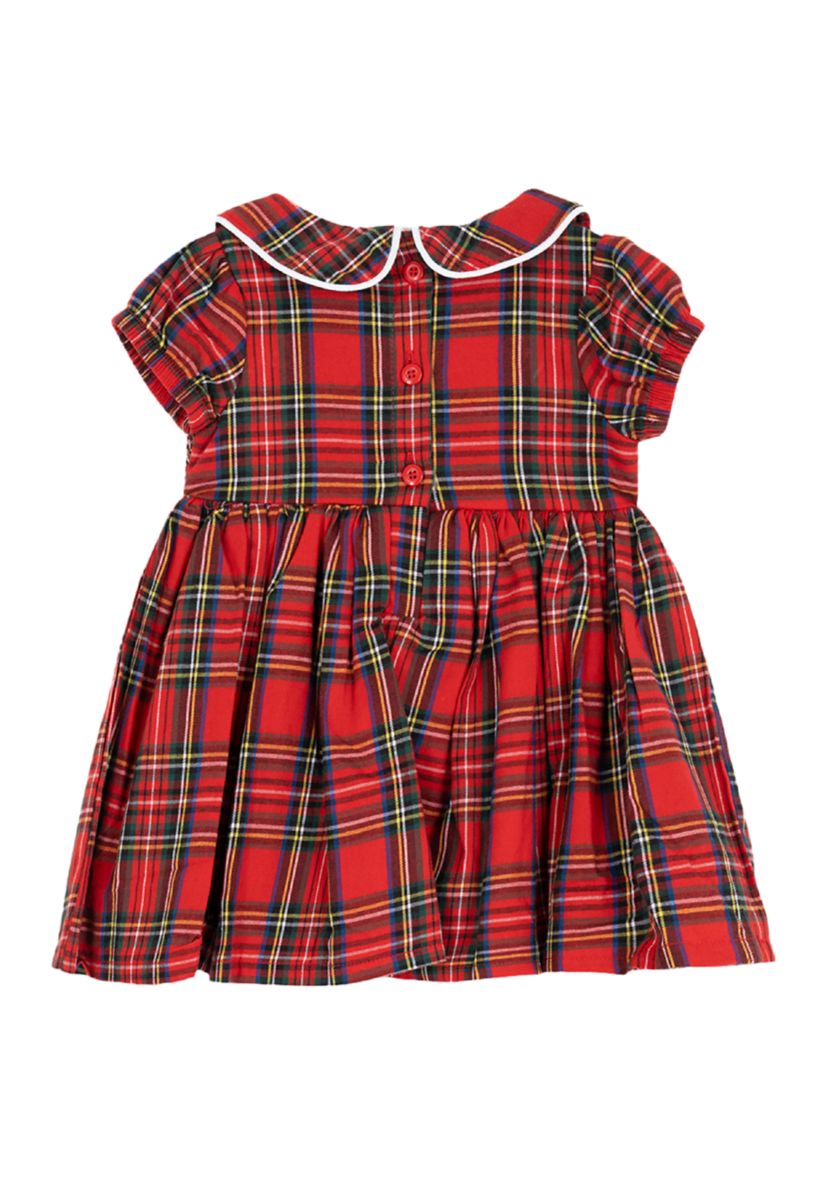 Baby Girls Short Sleeve Plaid Smocked Dress and Bloomer Set 