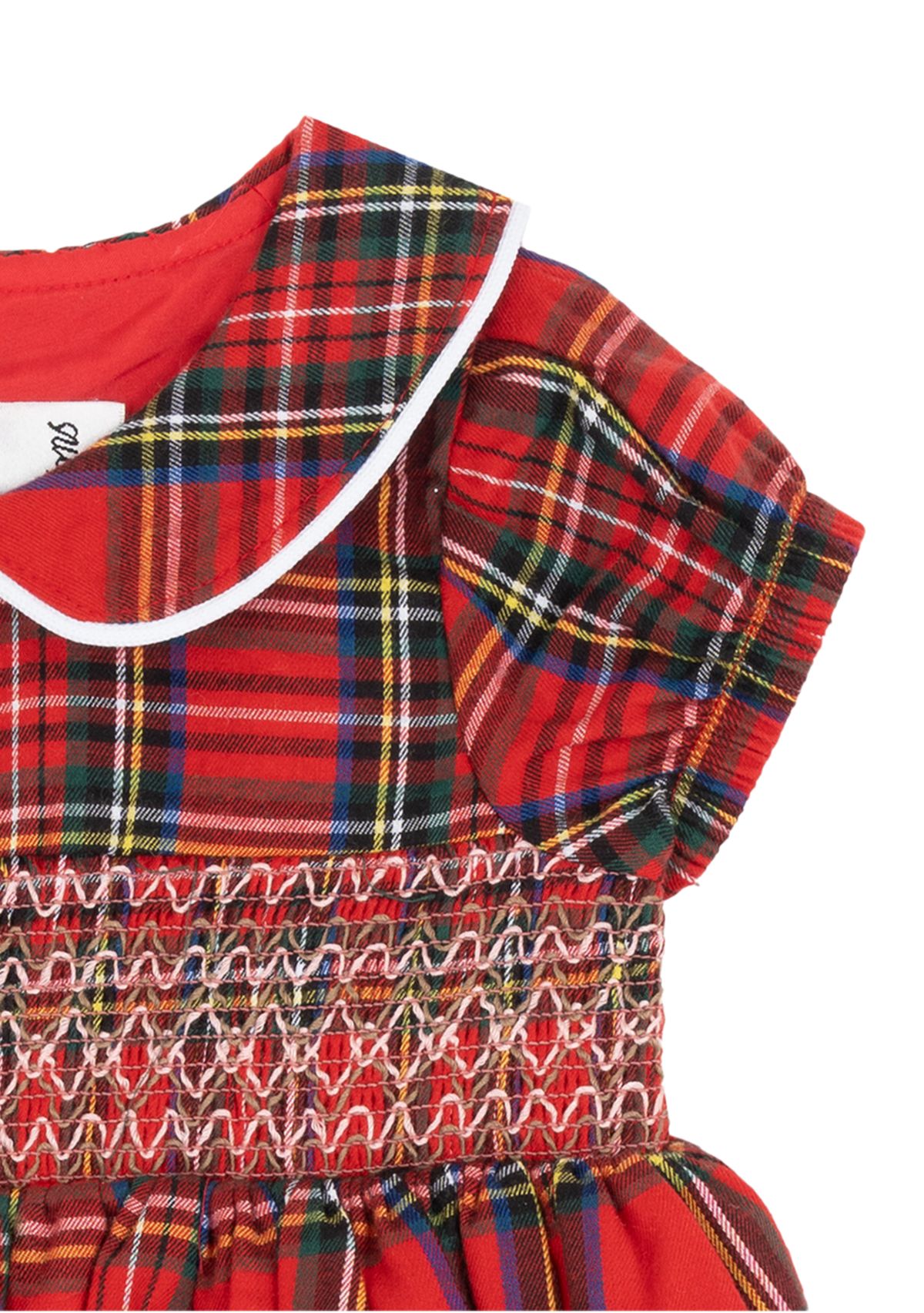 Baby Girls Short Sleeve Plaid Smocked Dress and Bloomer Set 