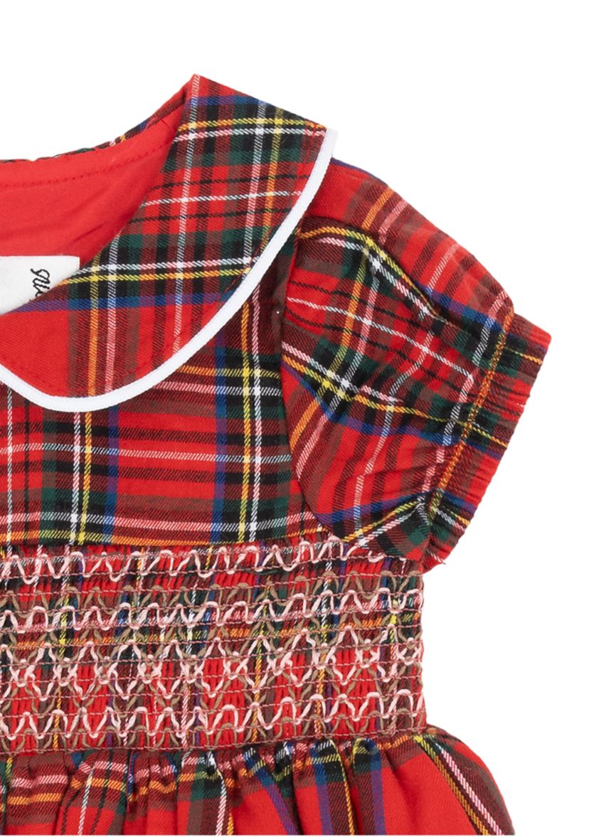 Baby Girls Short Sleeve Plaid Smocked Dress and Bloomer Set 
