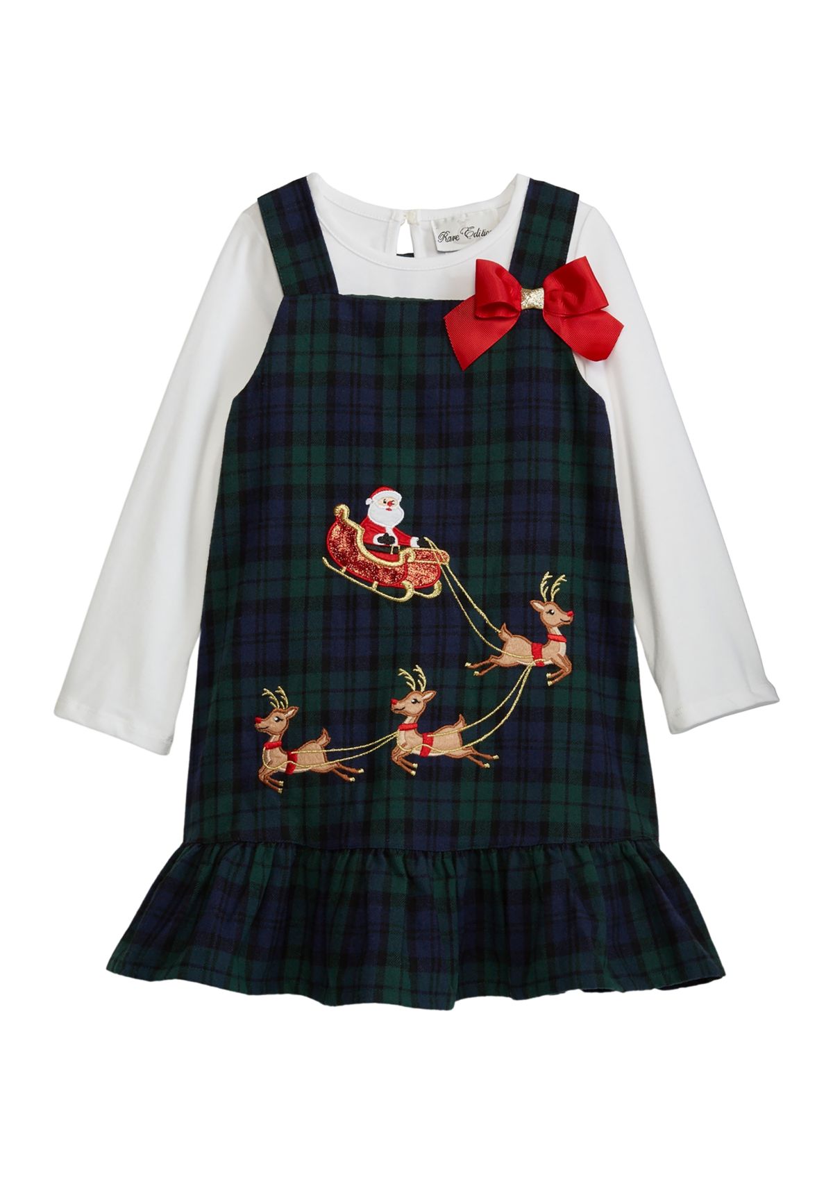Toddler Girls Santa Appliqué Plaid Jumper Set