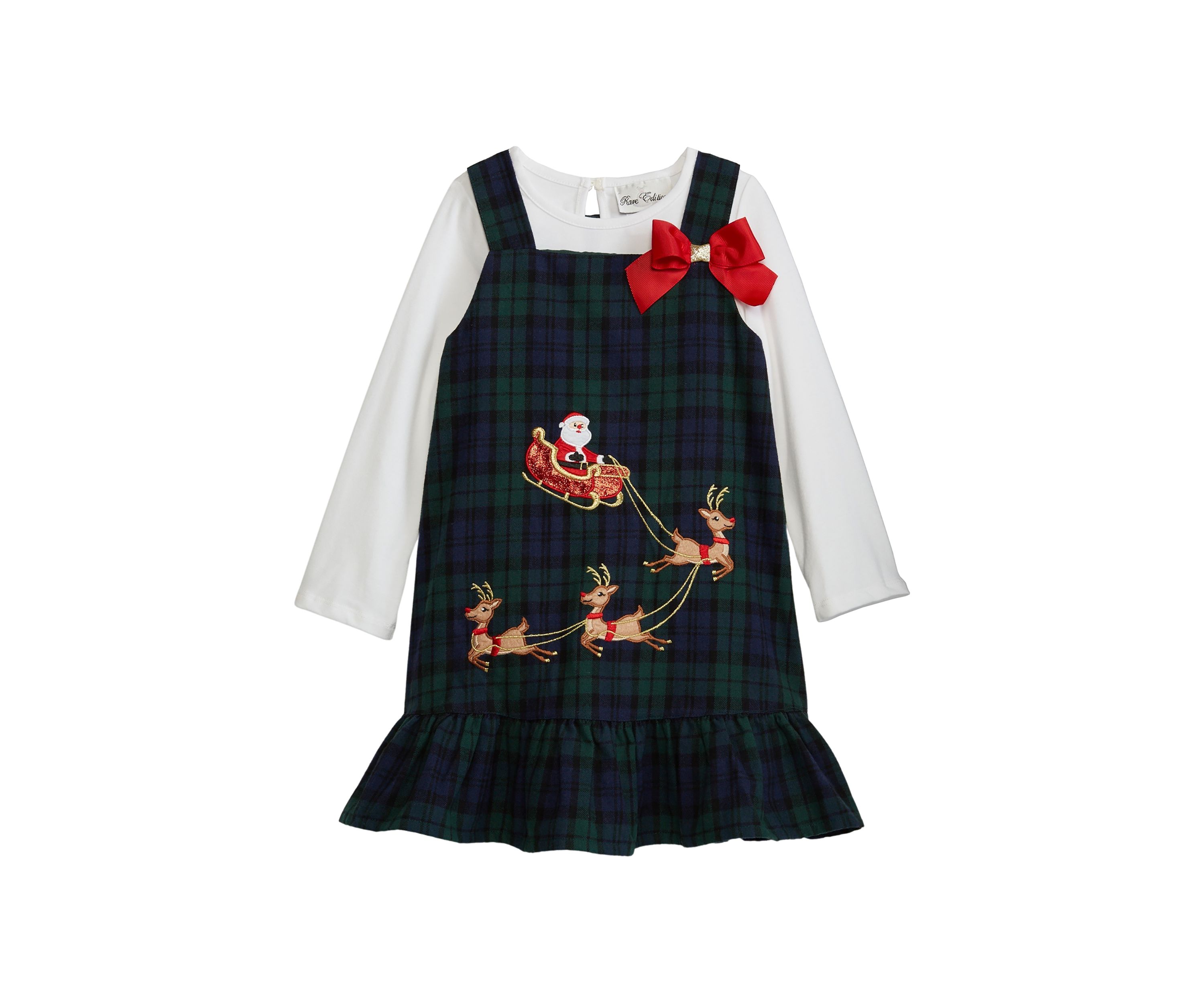 Toddler Girls Santa Appliqué Plaid Jumper Set