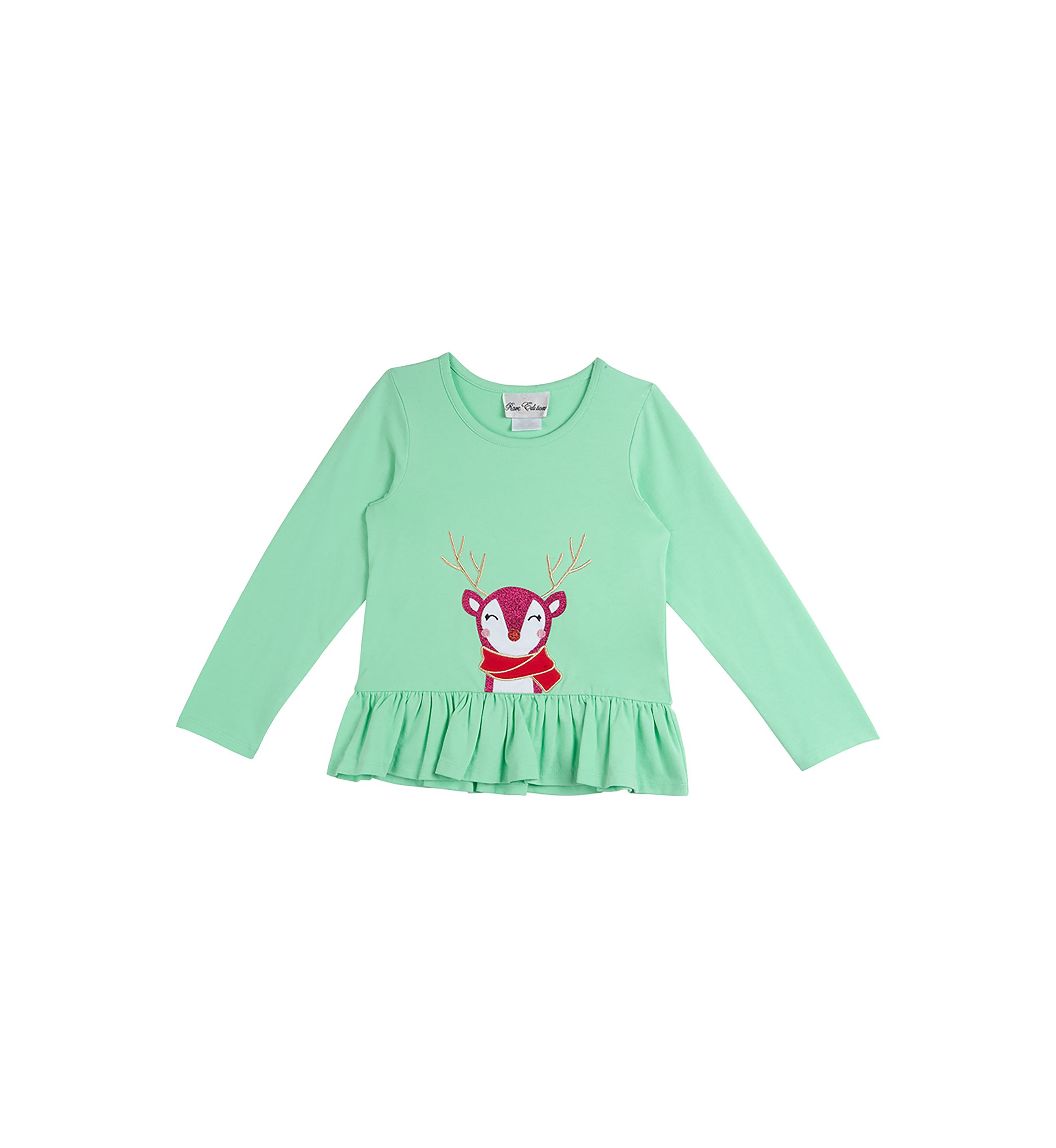 Toddler Girls Solid Knit Reindeer Graphic Top