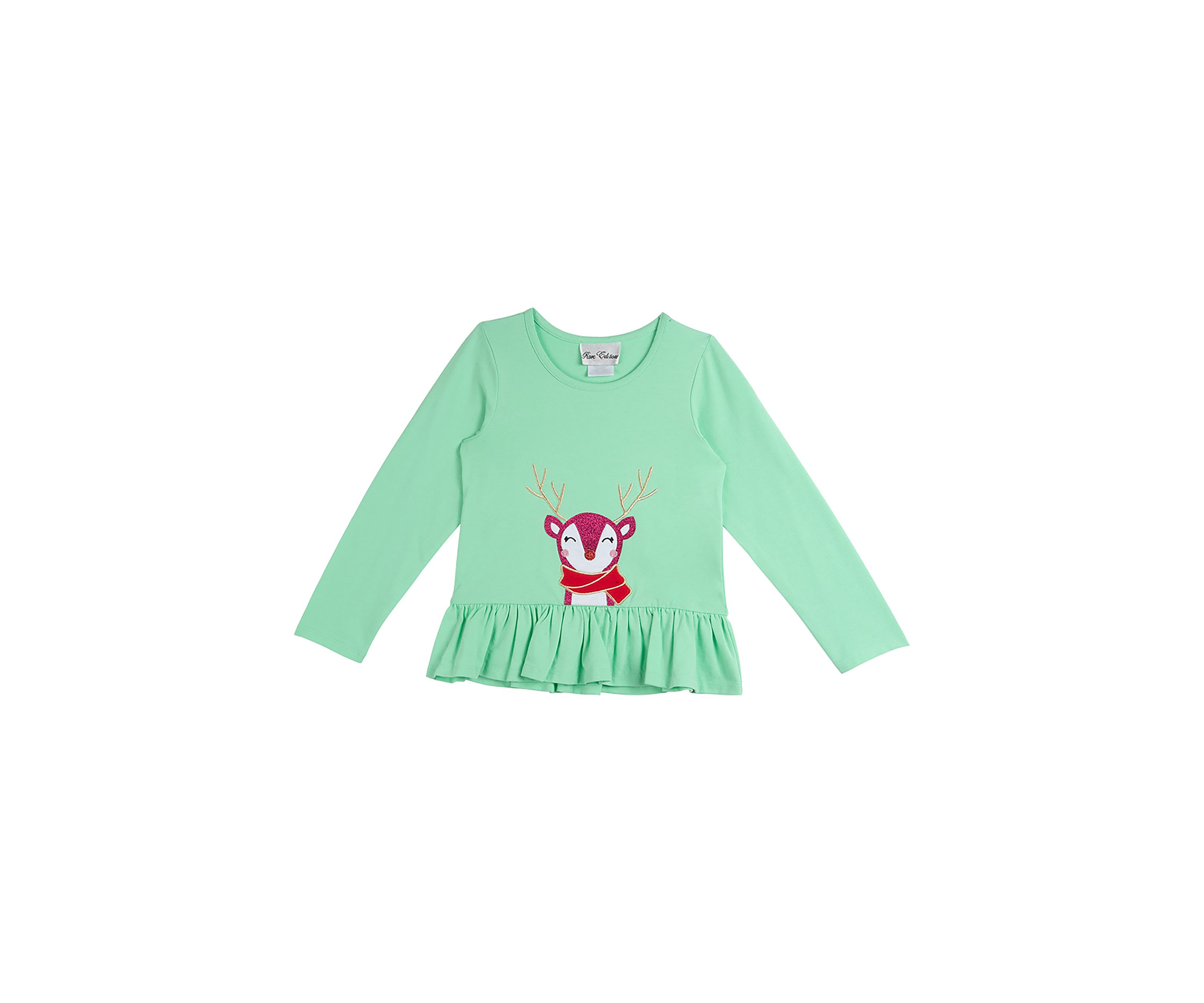 Toddler Girls Solid Knit Reindeer Graphic Top