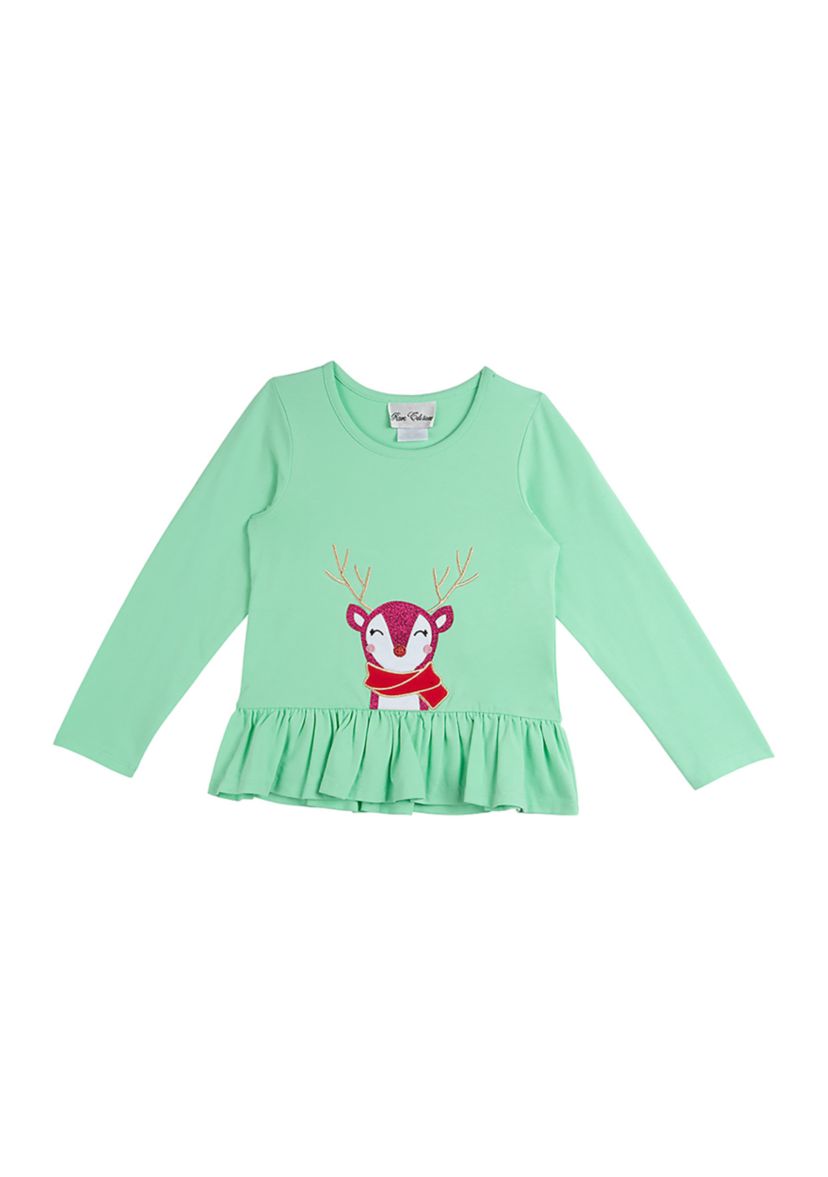 Toddler Girls Solid Knit Reindeer Graphic Top