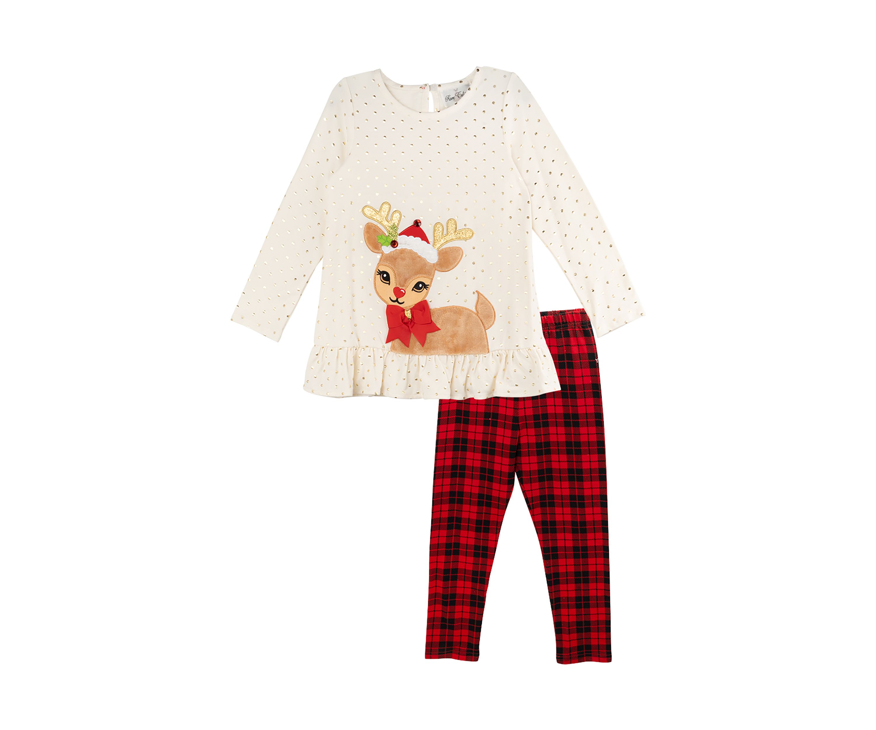 Toddler Girls Reindeer Appliqué Foil Dot Set