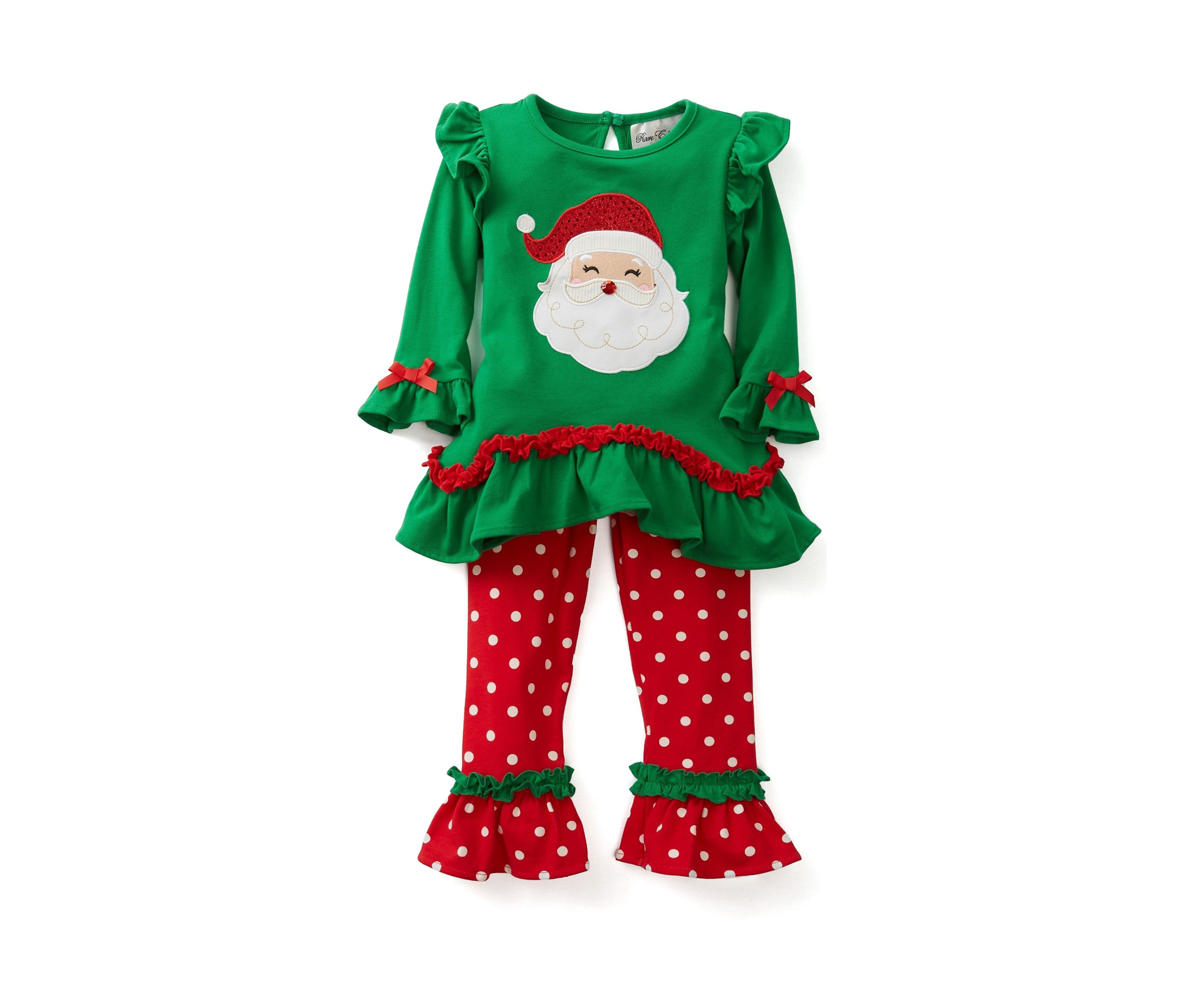 Toddler Girls Long Sleeve Santa Appliqué Set