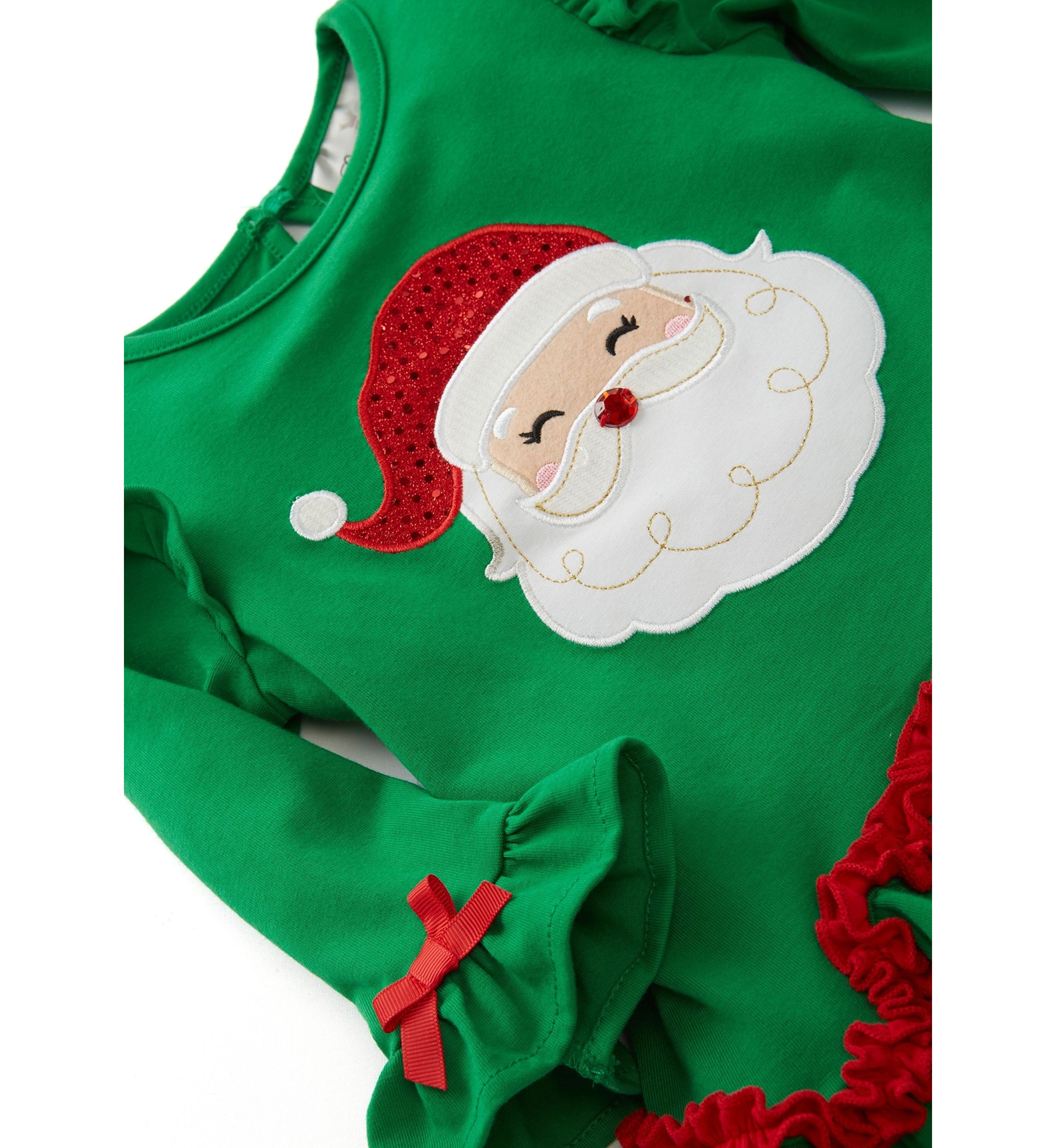 Toddler Girls Long Sleeve Santa Appliqué Set