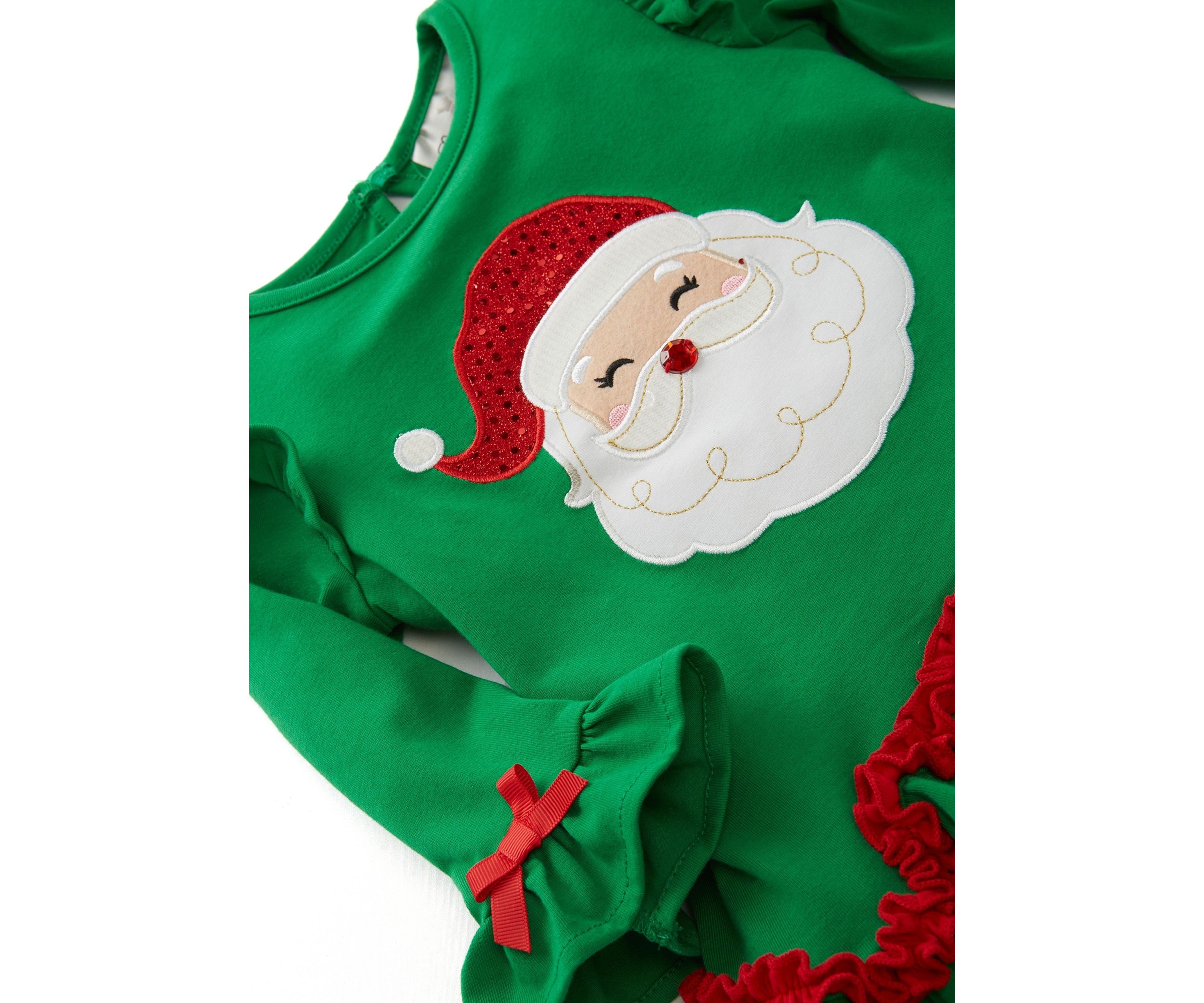 Toddler Girls Long Sleeve Santa Appliqué Set