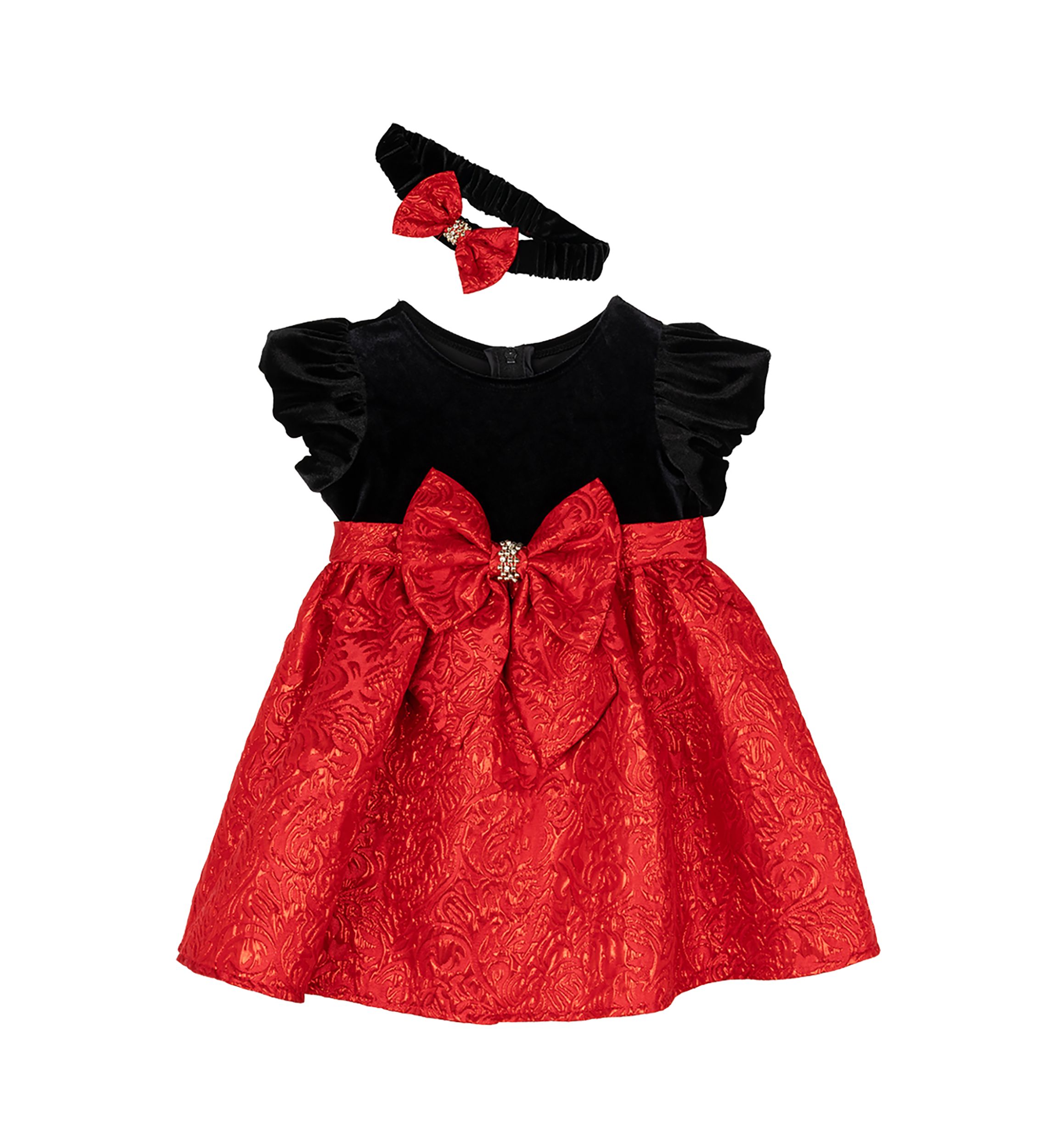 Toddler Girls Stretch Velvet Dress with Headband