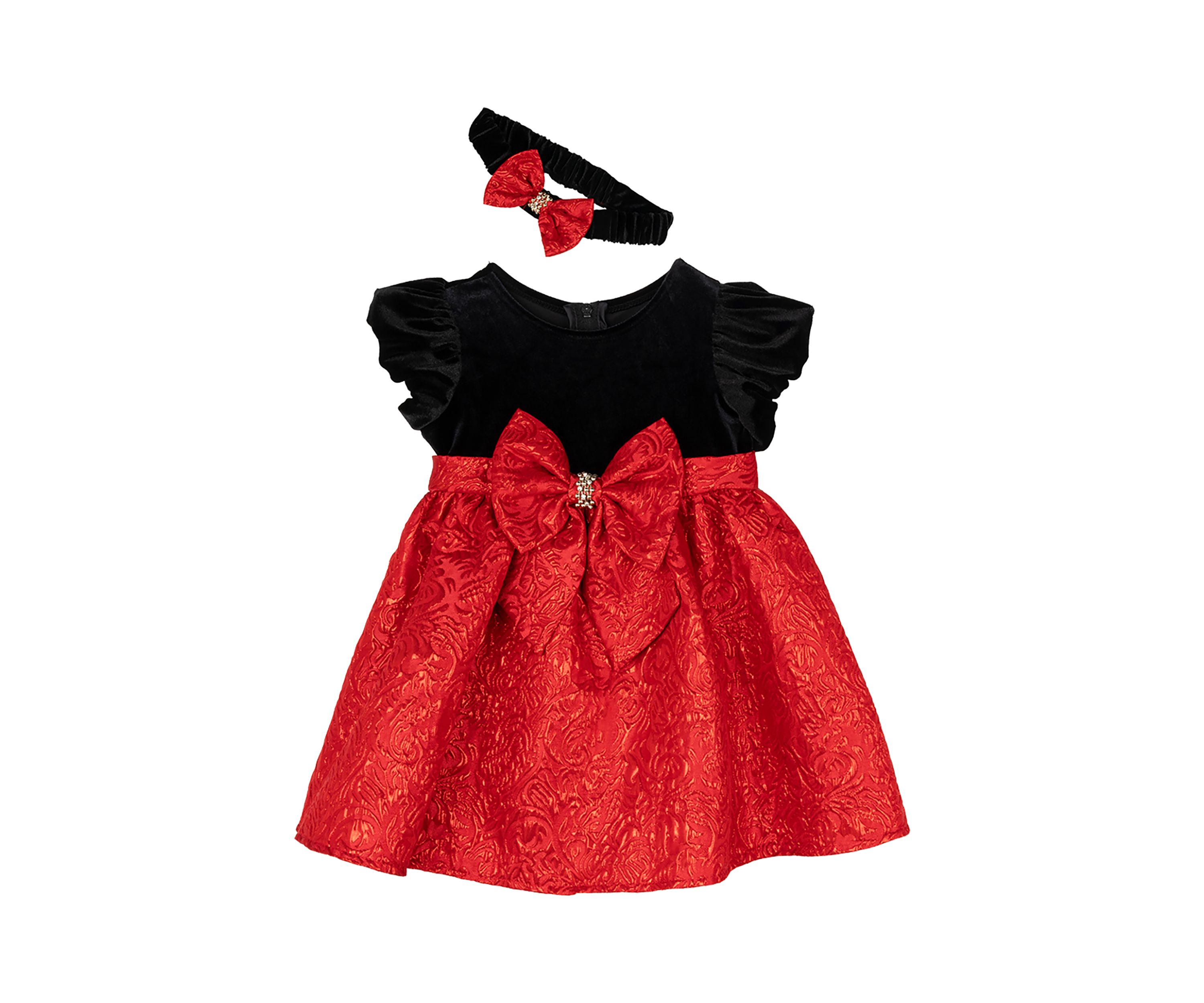 Toddler Girls Stretch Velvet Dress with Headband