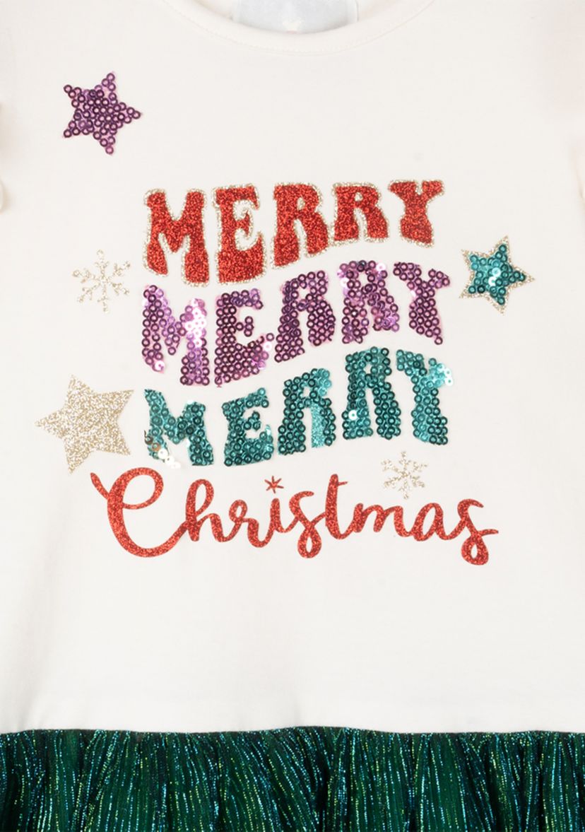 Toddler Girls Merry Christmas Metallic Sweater Dress