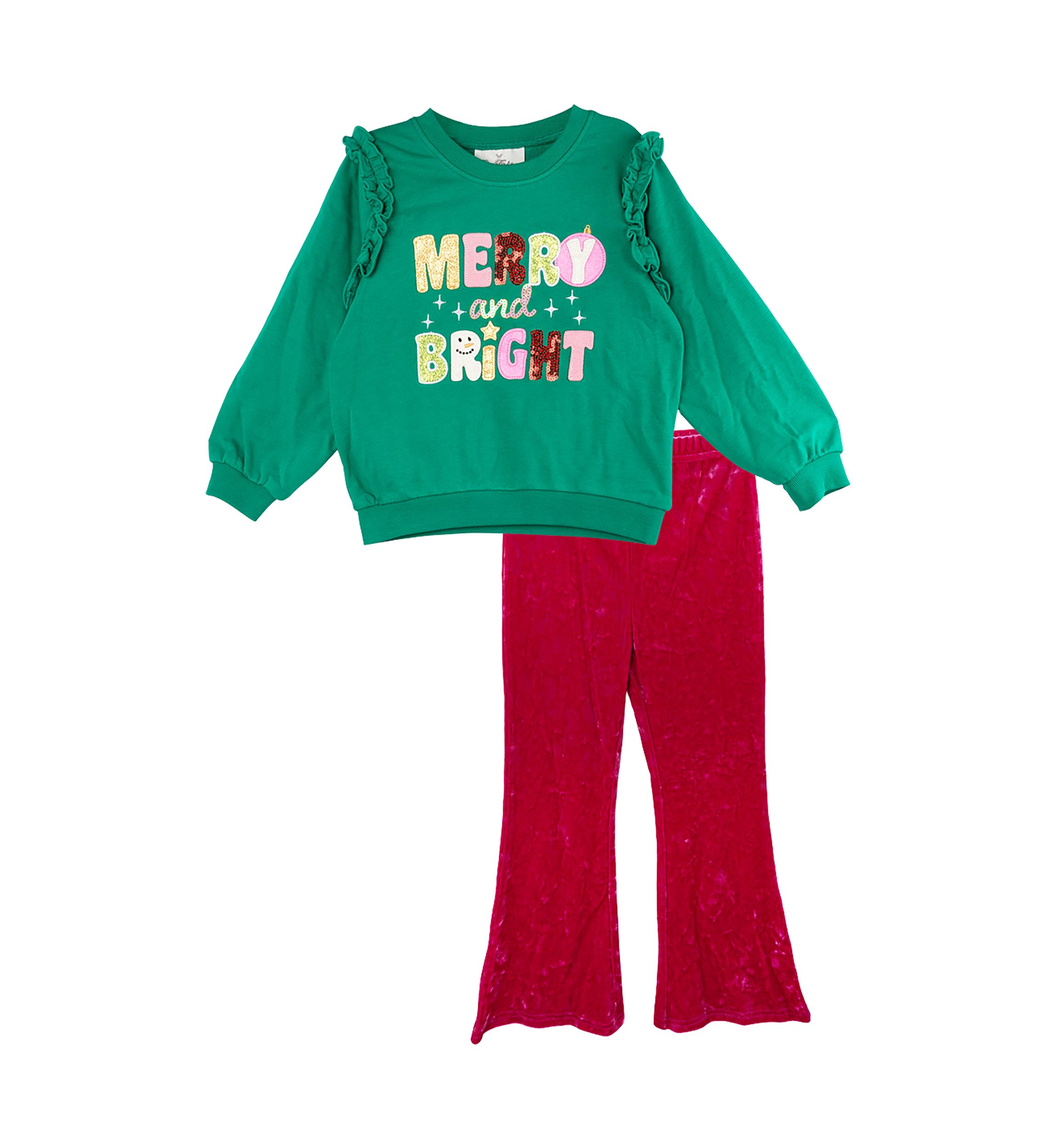 Toddler Girls French Terry Merry Bright Graphic Sweatshirt and Pants Set