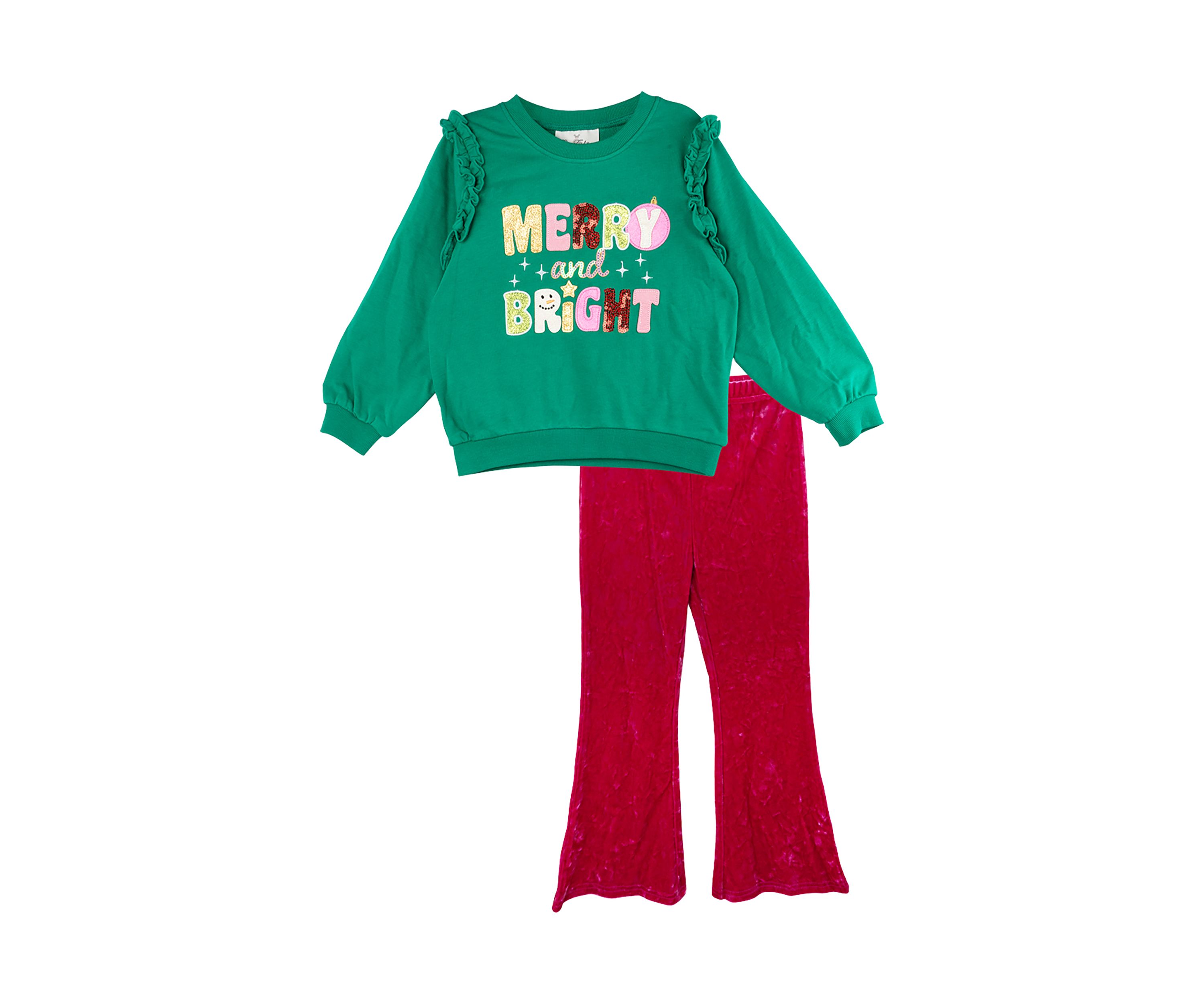 Toddler Girls French Terry Merry Bright Graphic Sweatshirt and Pants Set