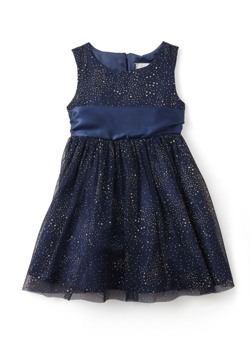 Toddler Girls Foil Mesh Dress with Fur Coat 