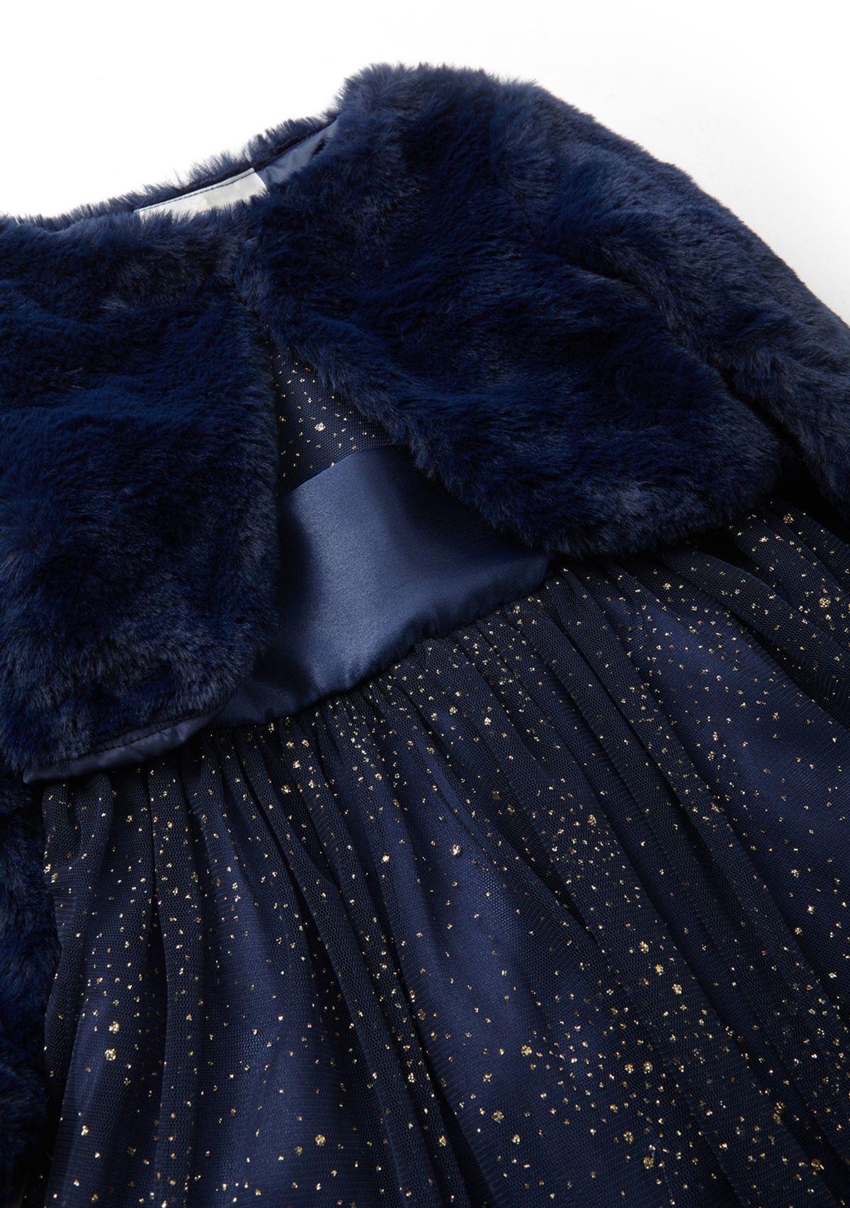 Toddler Girls Foil Mesh Dress with Fur Coat 