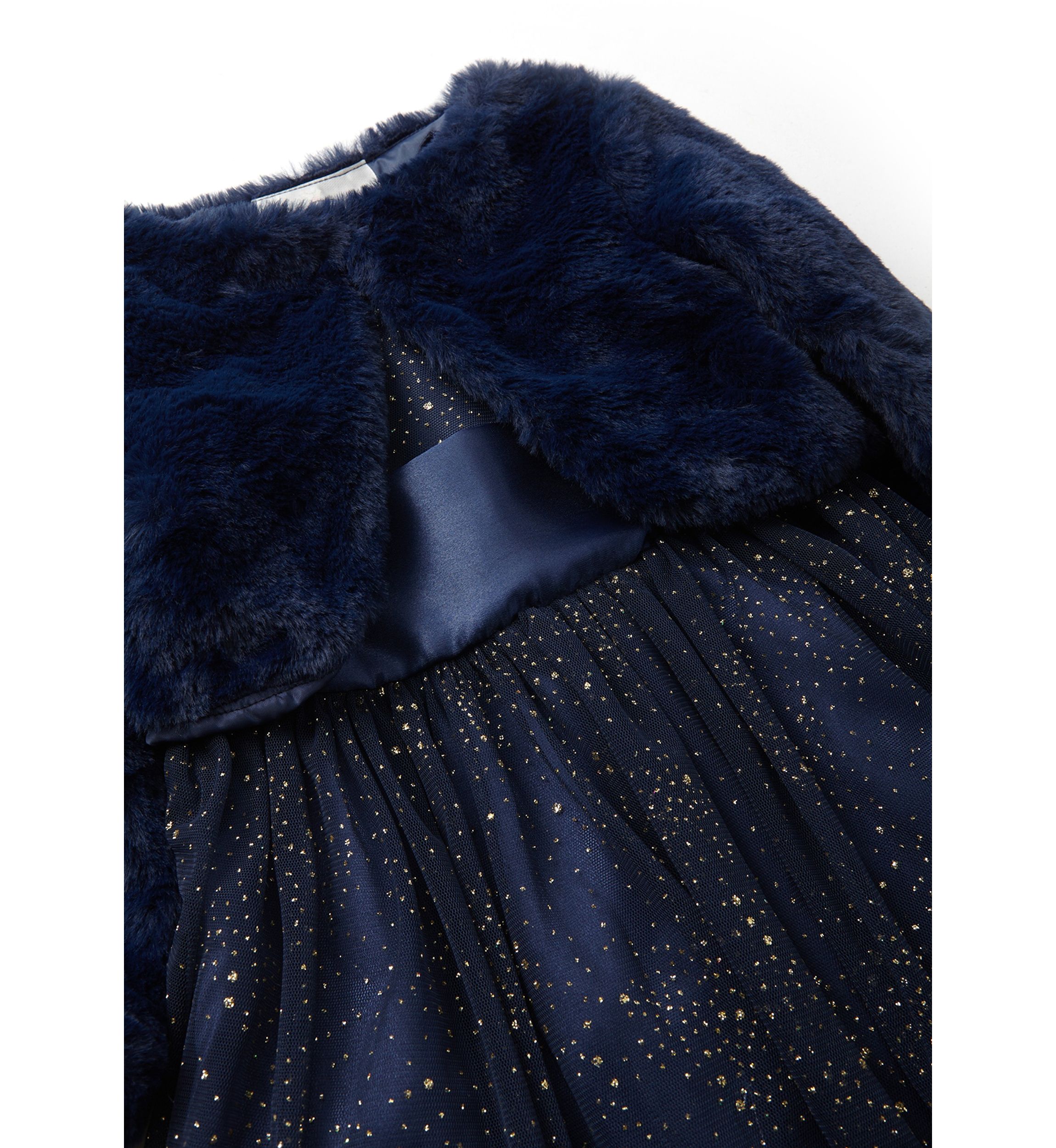 Toddler Girls Foil Mesh Dress with Fur Coat 