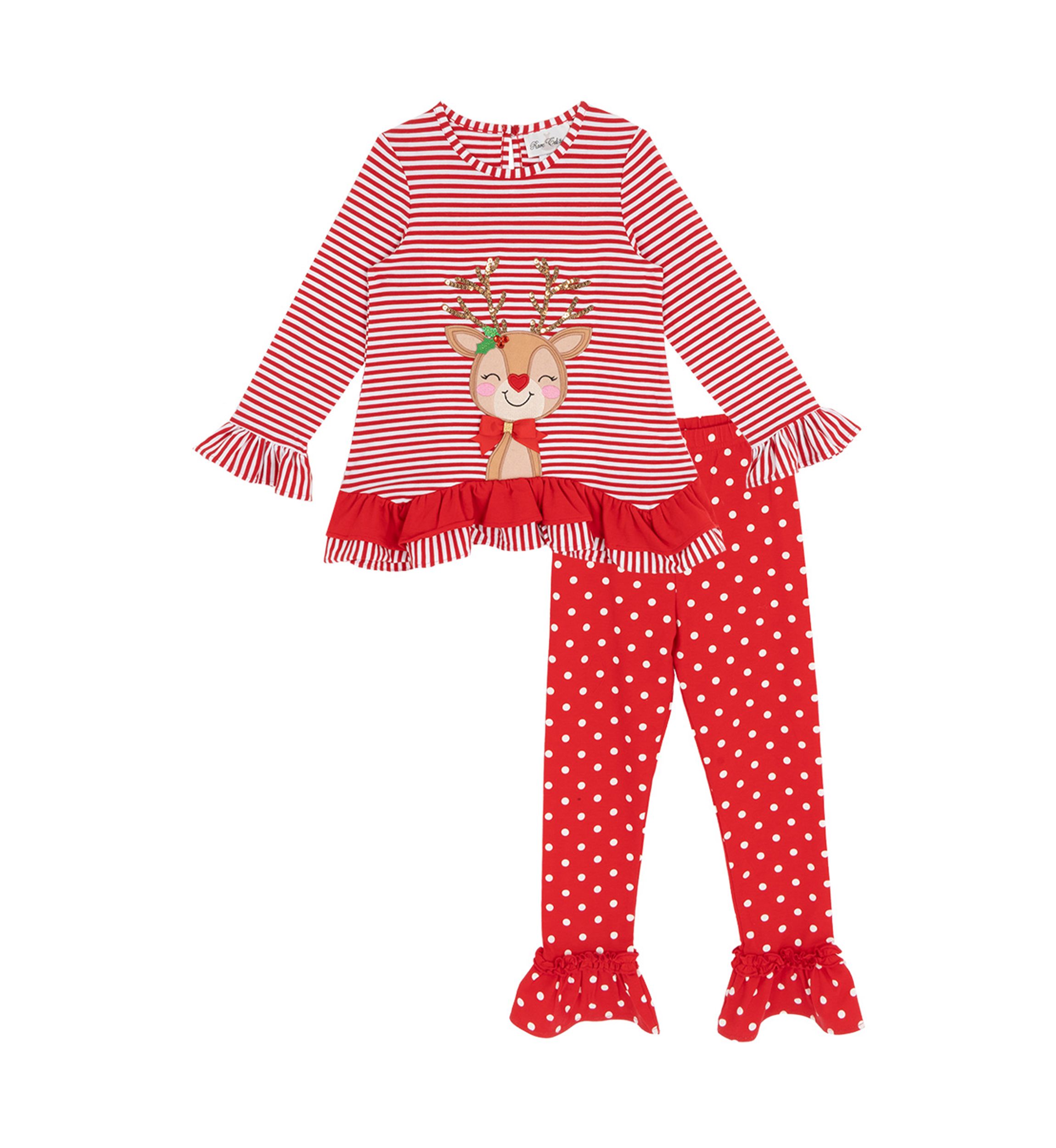 Toddler Girls Reindeer Striped Set 